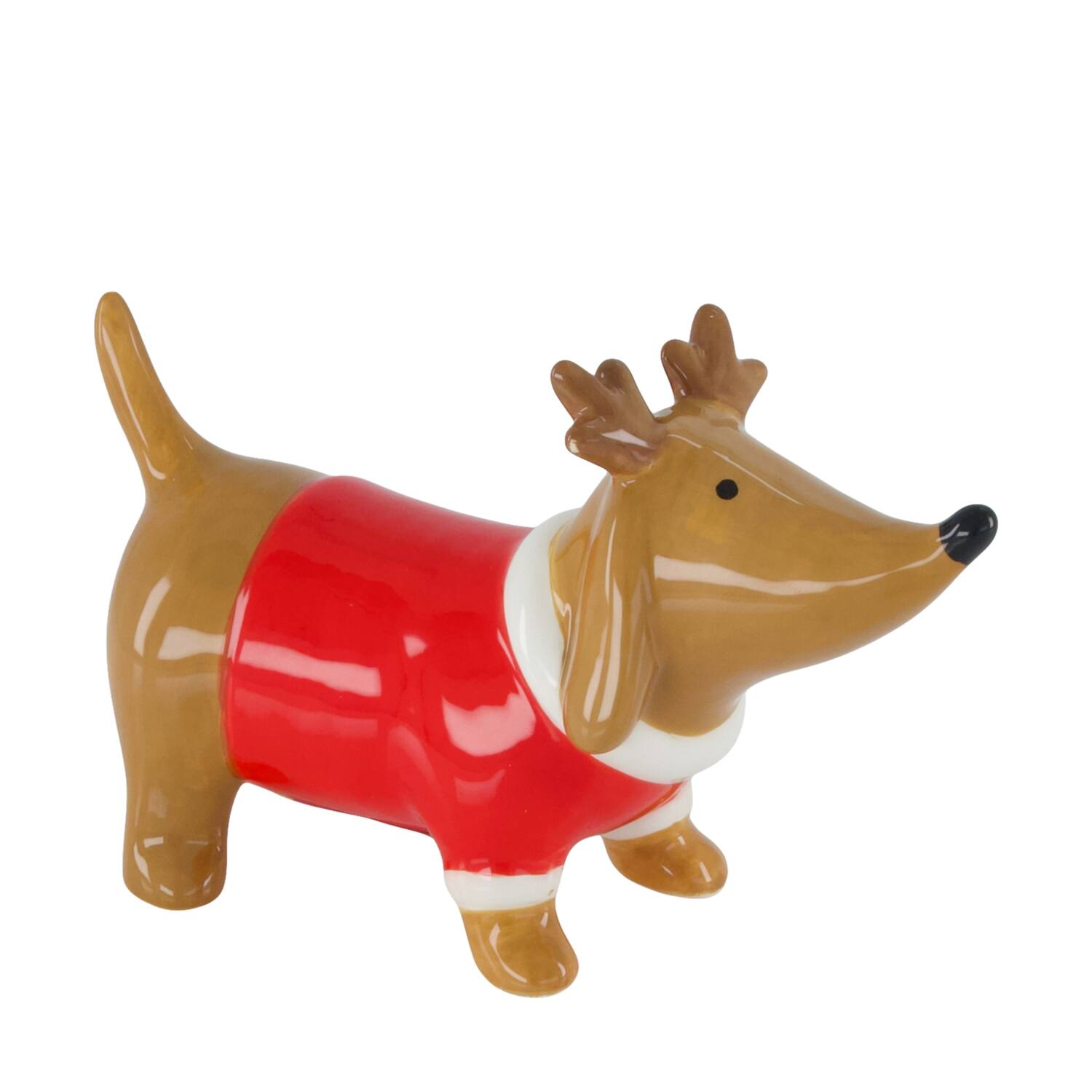 Figur Hund Keramik 15x6x10cm braun rot
