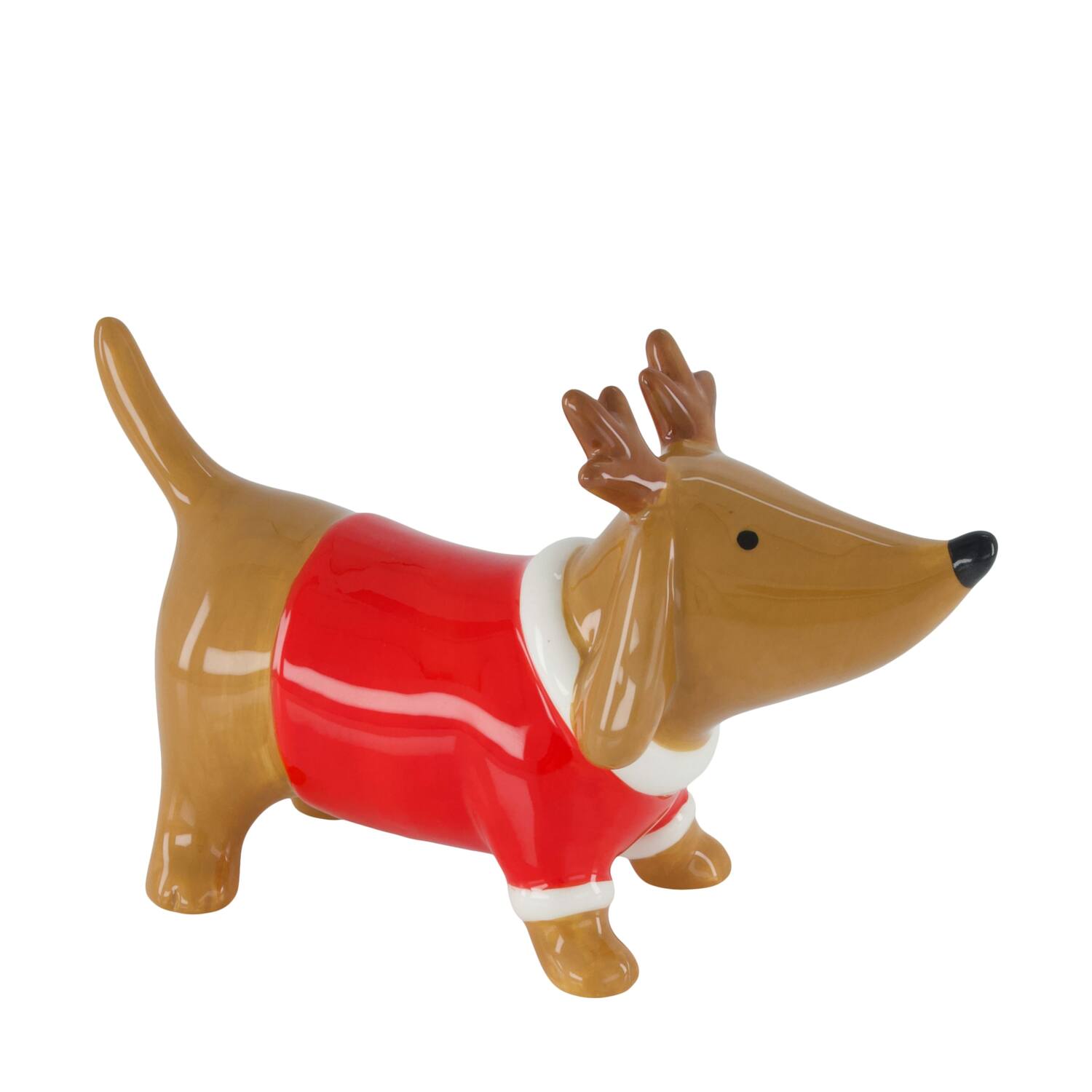 Figur Hund Keramik 21x8x13cm braun rot