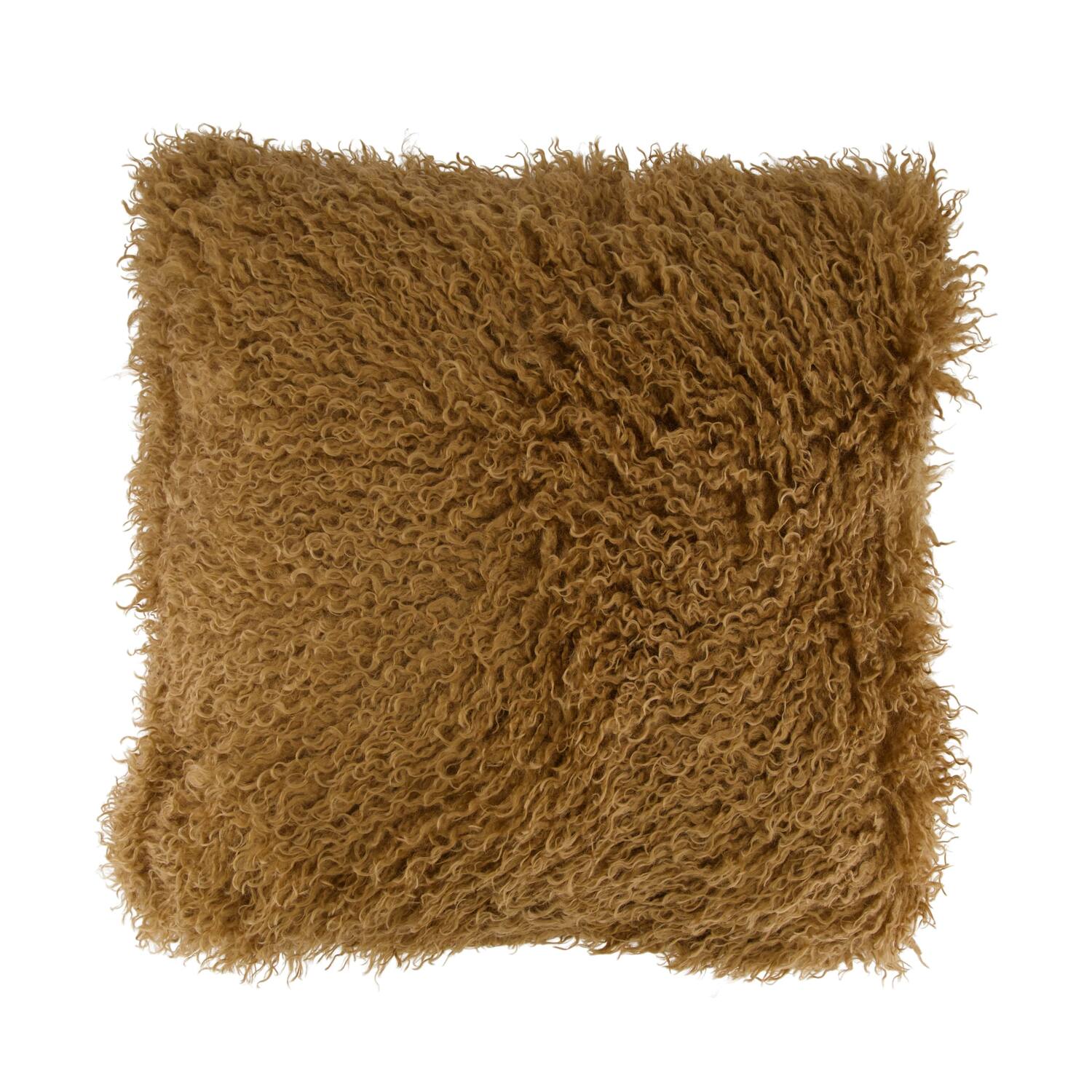 Coussin fausse fourrure polyester 45x45x8cm cognac