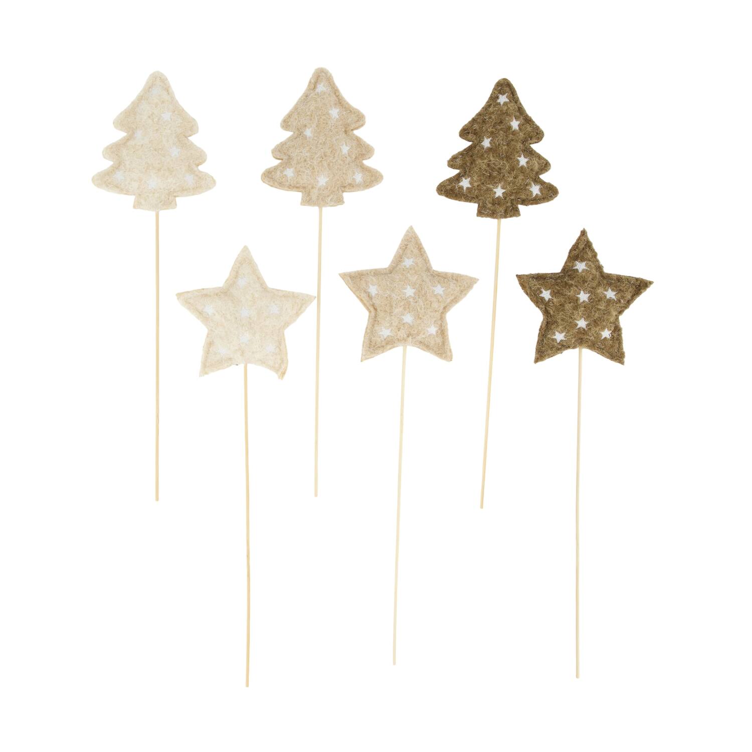 Figurine tree star felt on stick 10x2x48cm Mixed brown 6 variants