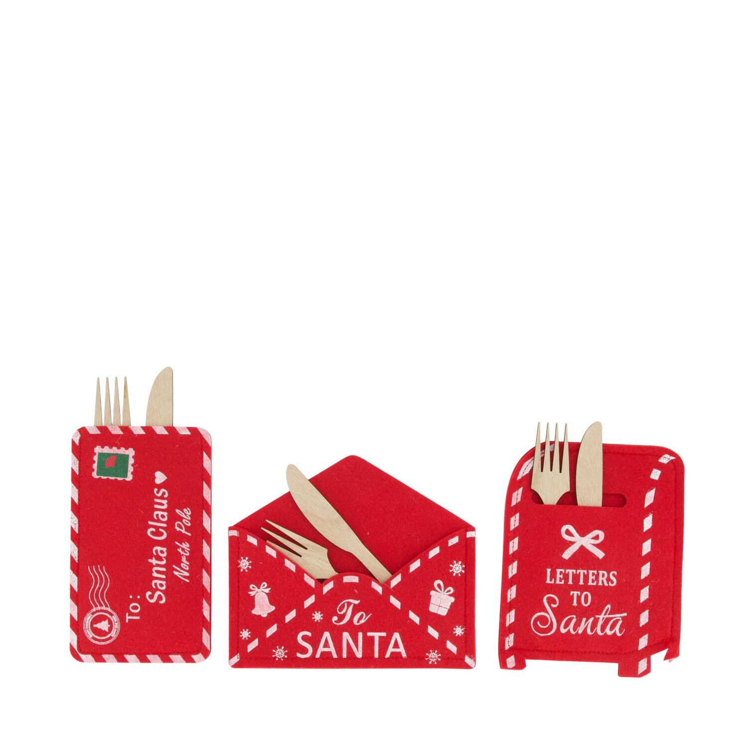 Figurine envelope cutlery holder felt 19x15x1cm Red 3 variants