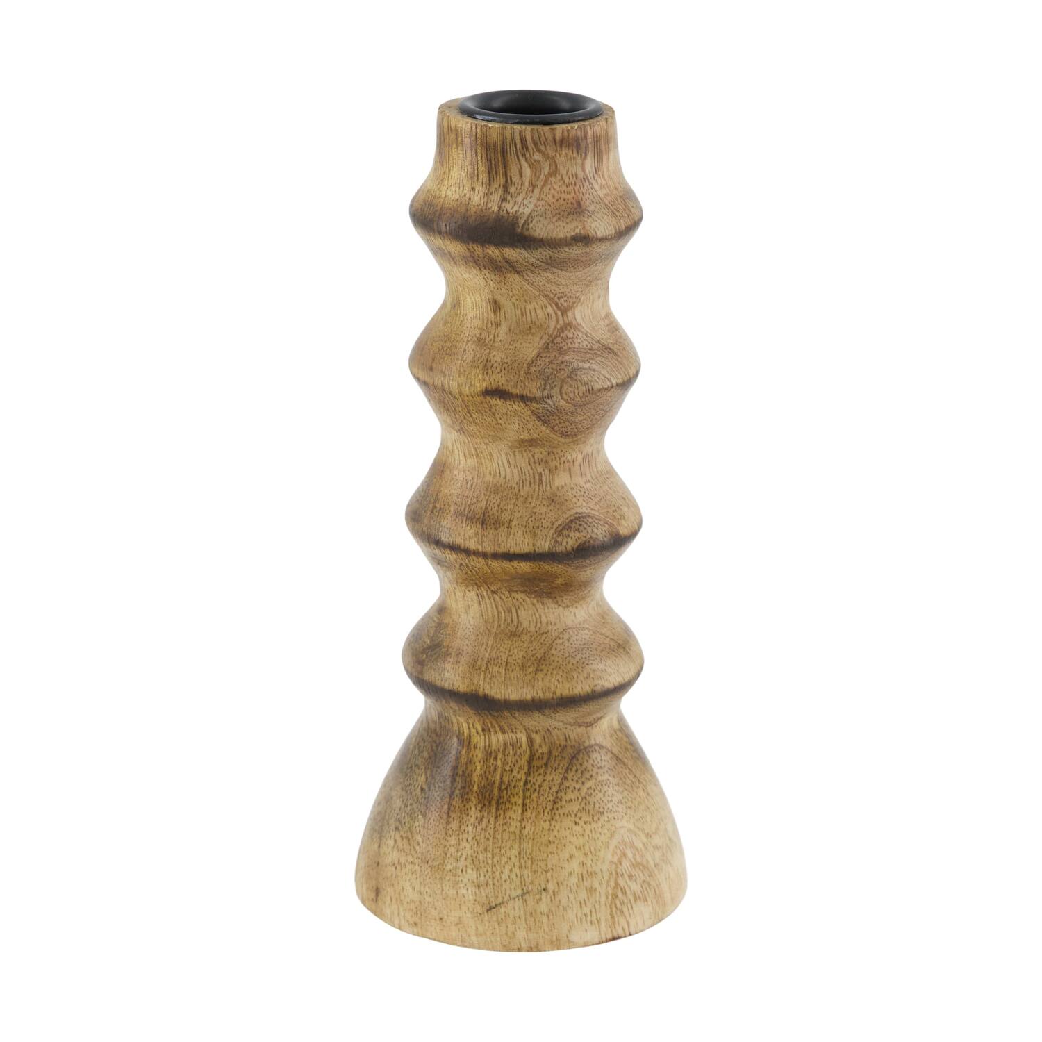Diner kaarshouder mangohout rond 7.5x18cm donker natuurlijk