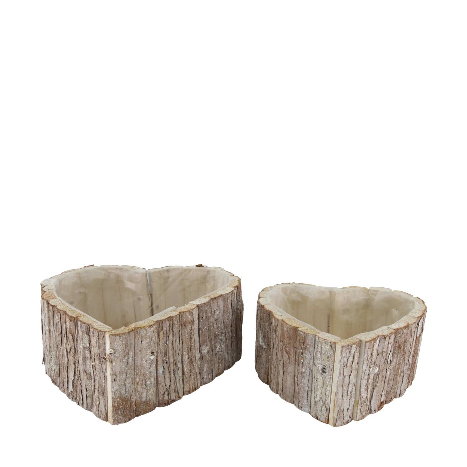 Planter heart poplar wood with plastic 30x28x11cm S2 - White