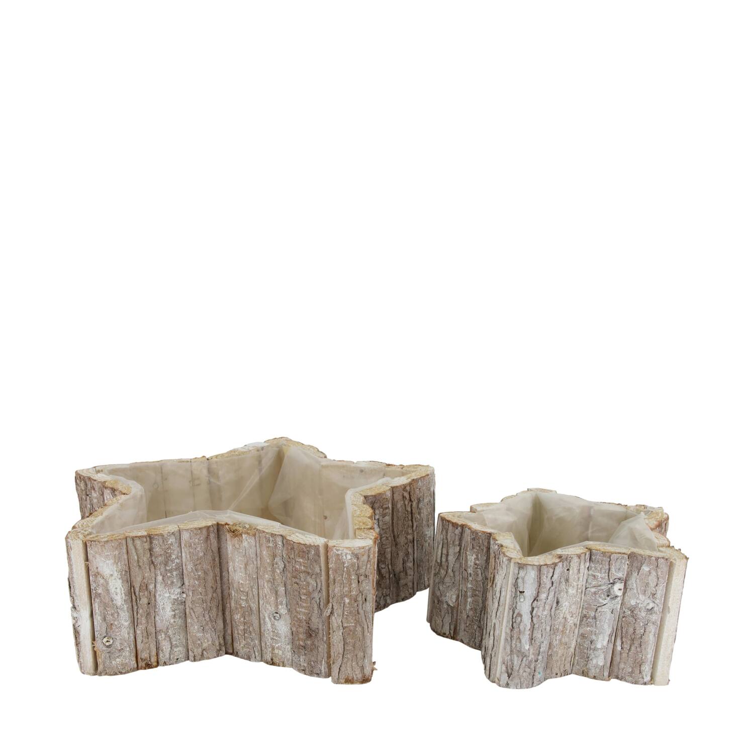 Planter star poplar wood with plastic 35x35x11cm S/2