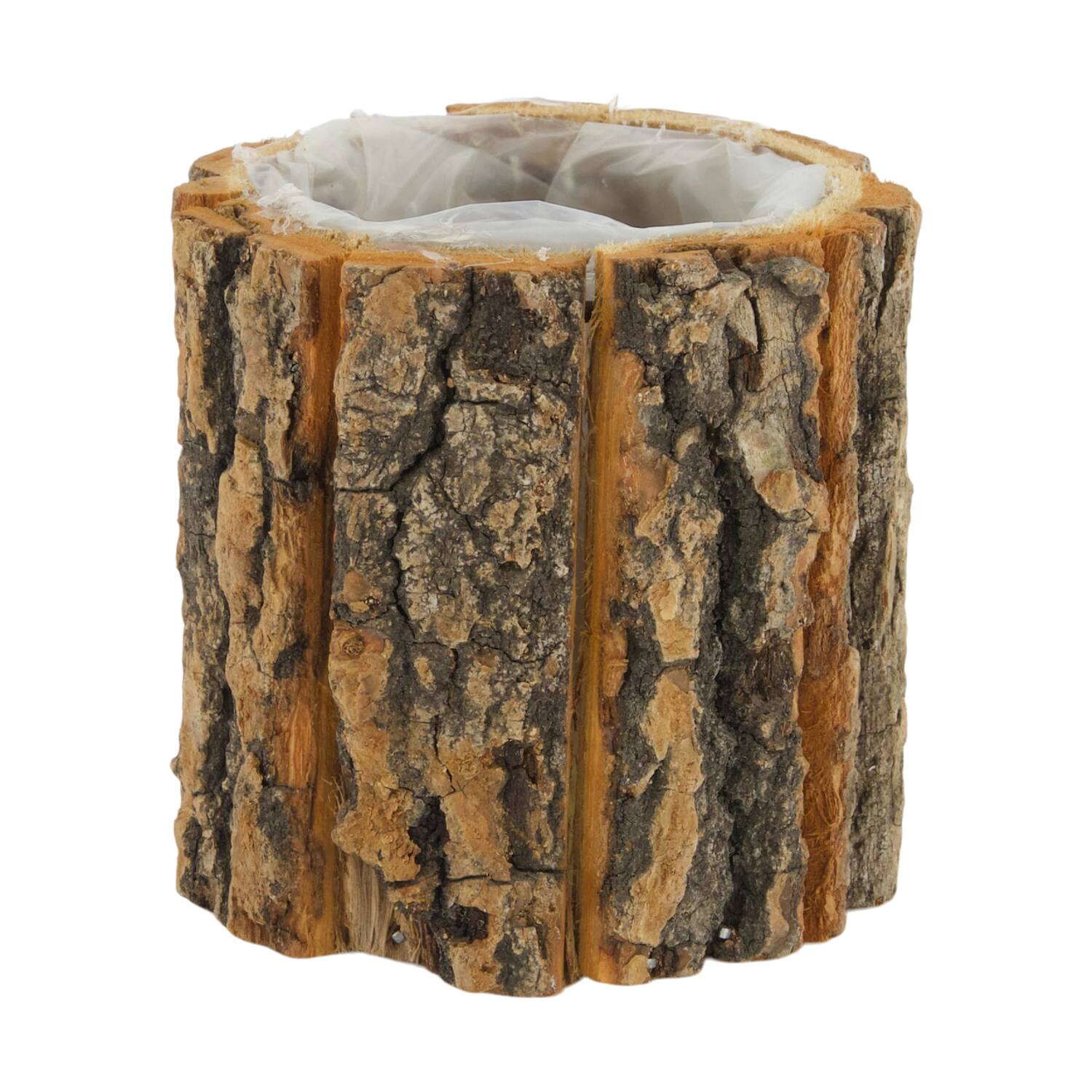Planter round poplar wood with plastic 9x9x9cm - Natural