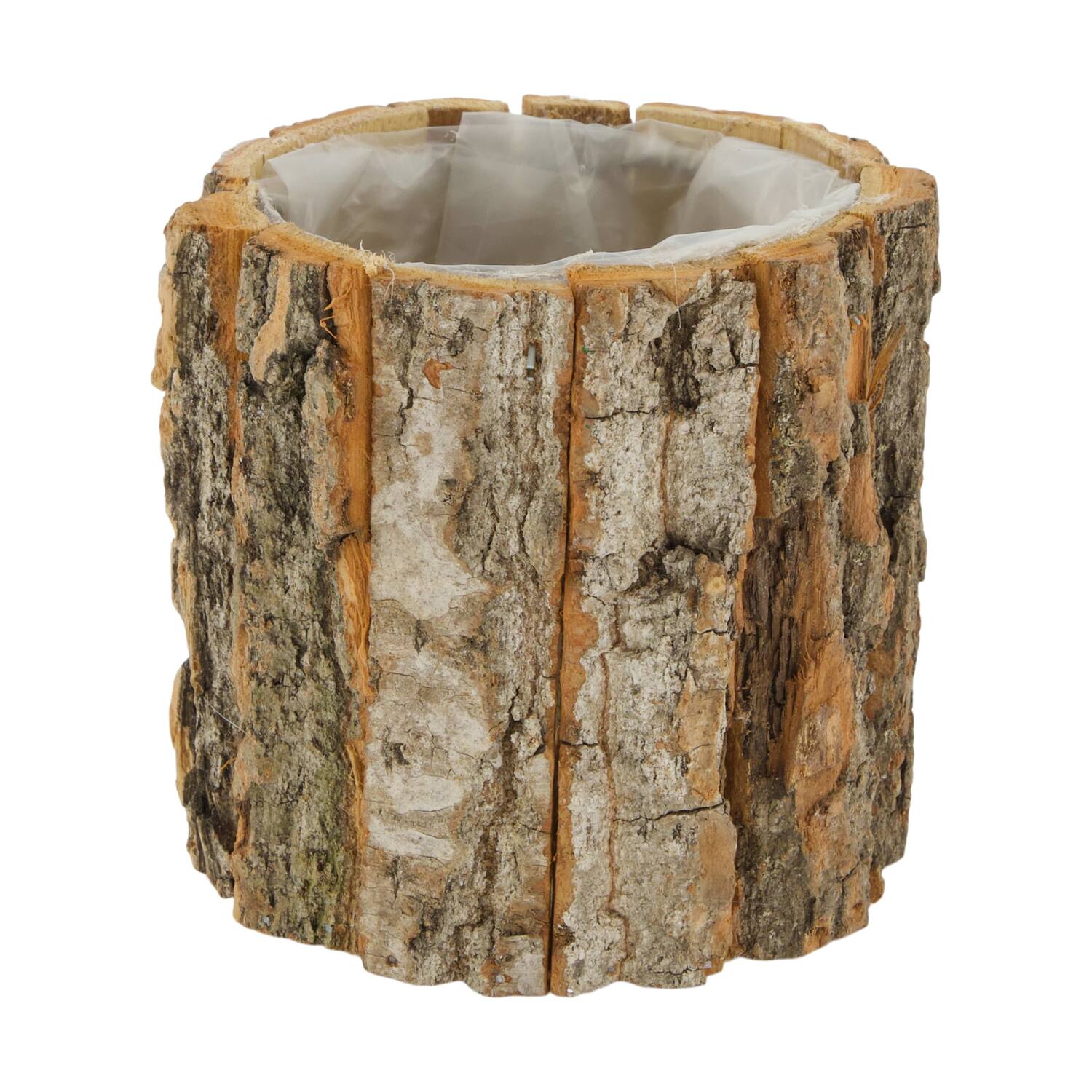 Planter round poplar wood with plastic 12x12x12cm