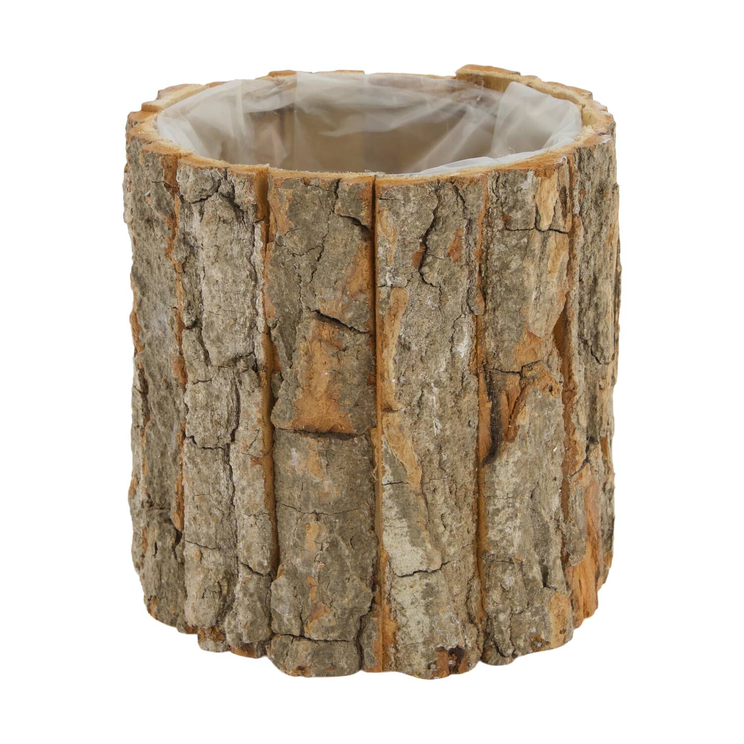 Planter round poplar wood with plastic 15x15x15cm - Natural