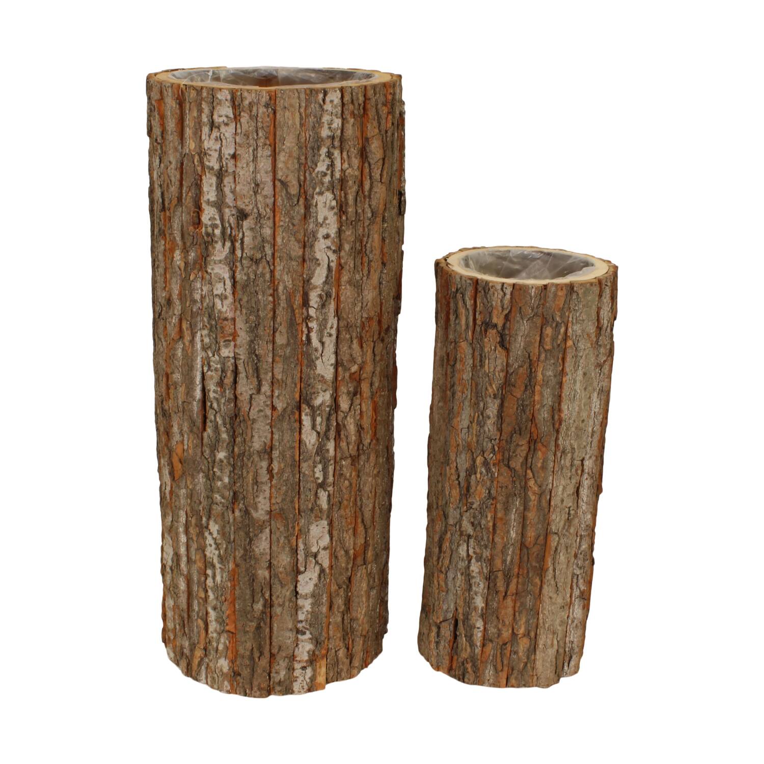 Planter round poplar wood with plastic 27x27x68cm S2 - Natural