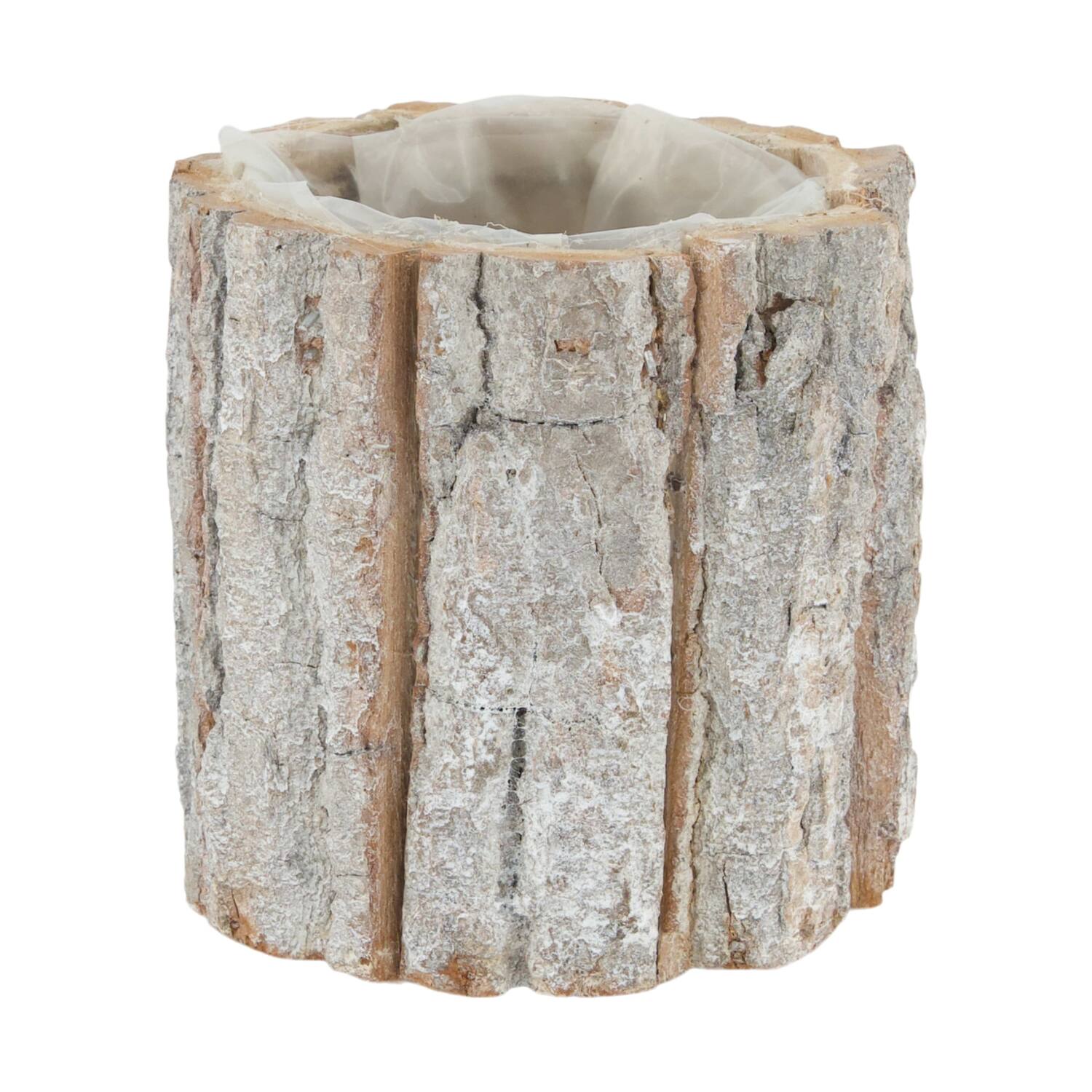 Planter round poplar wood with plastic 9x9x9cm - White