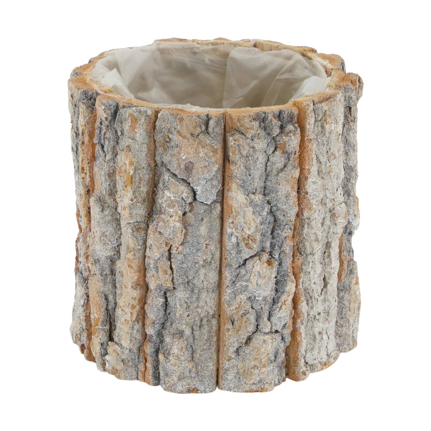 Planter round poplar wood with plastic 12x12x12cm - White