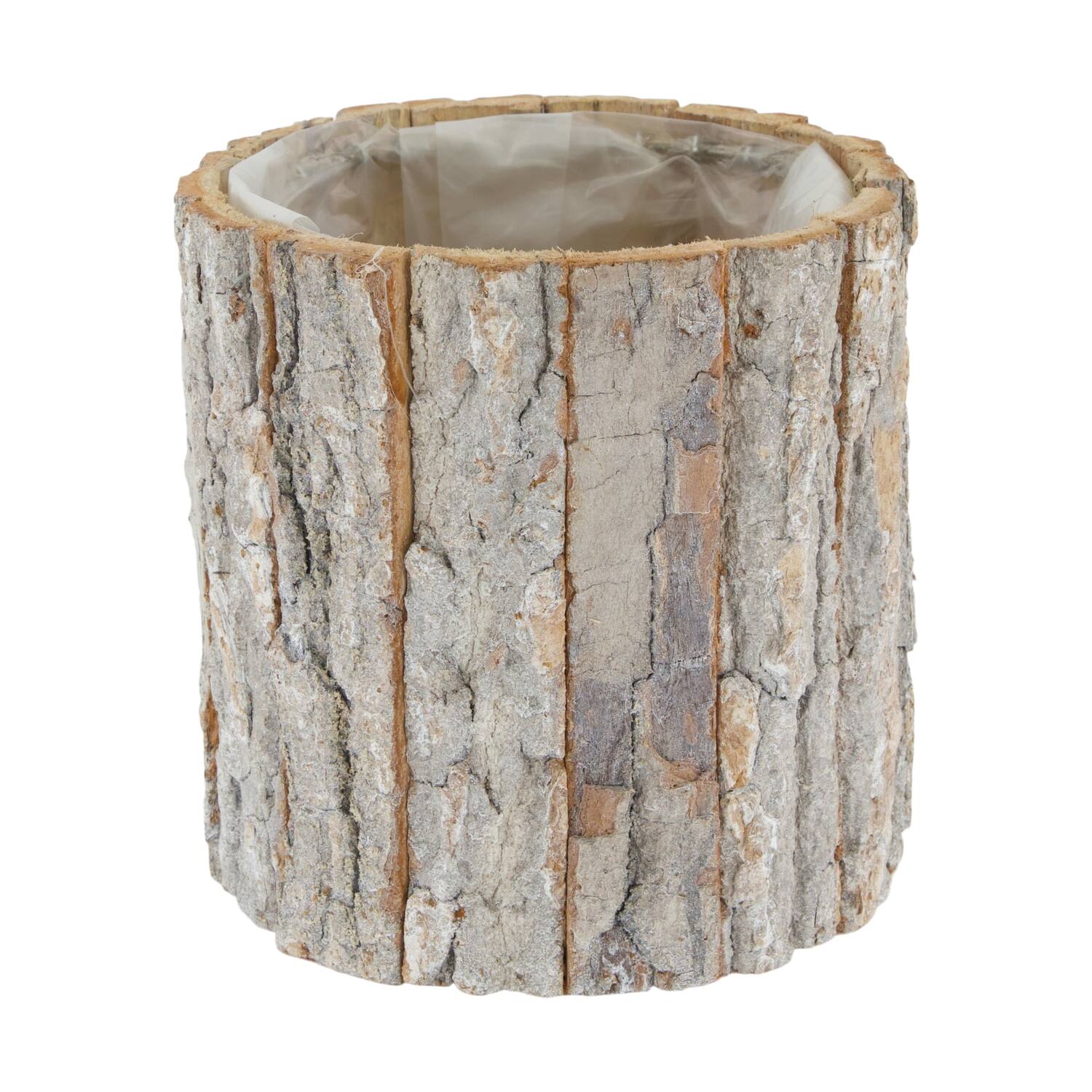 Planter round poplar wood with plastic 15x15x15cm - White