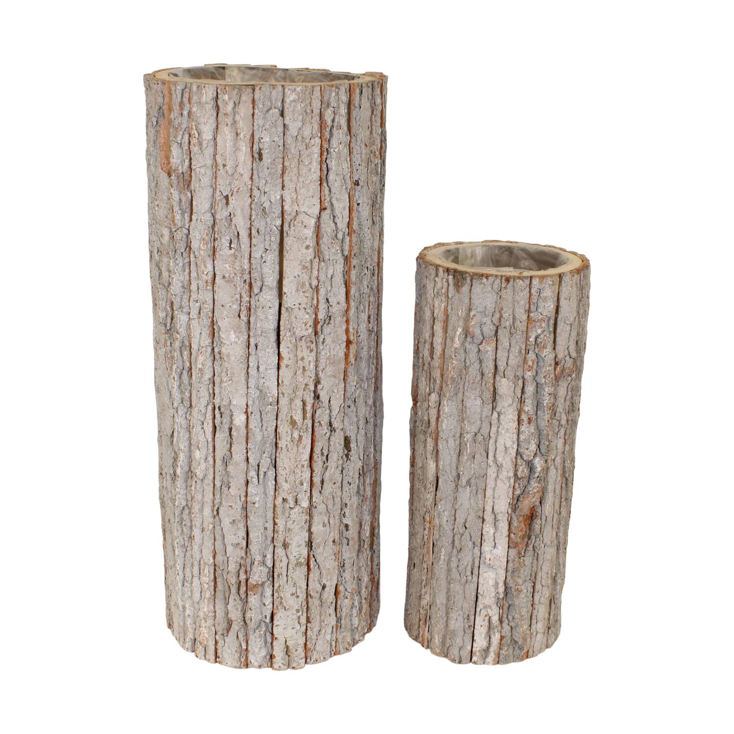 Planter round poplar wood with plastic 27x27x68cm S/2
