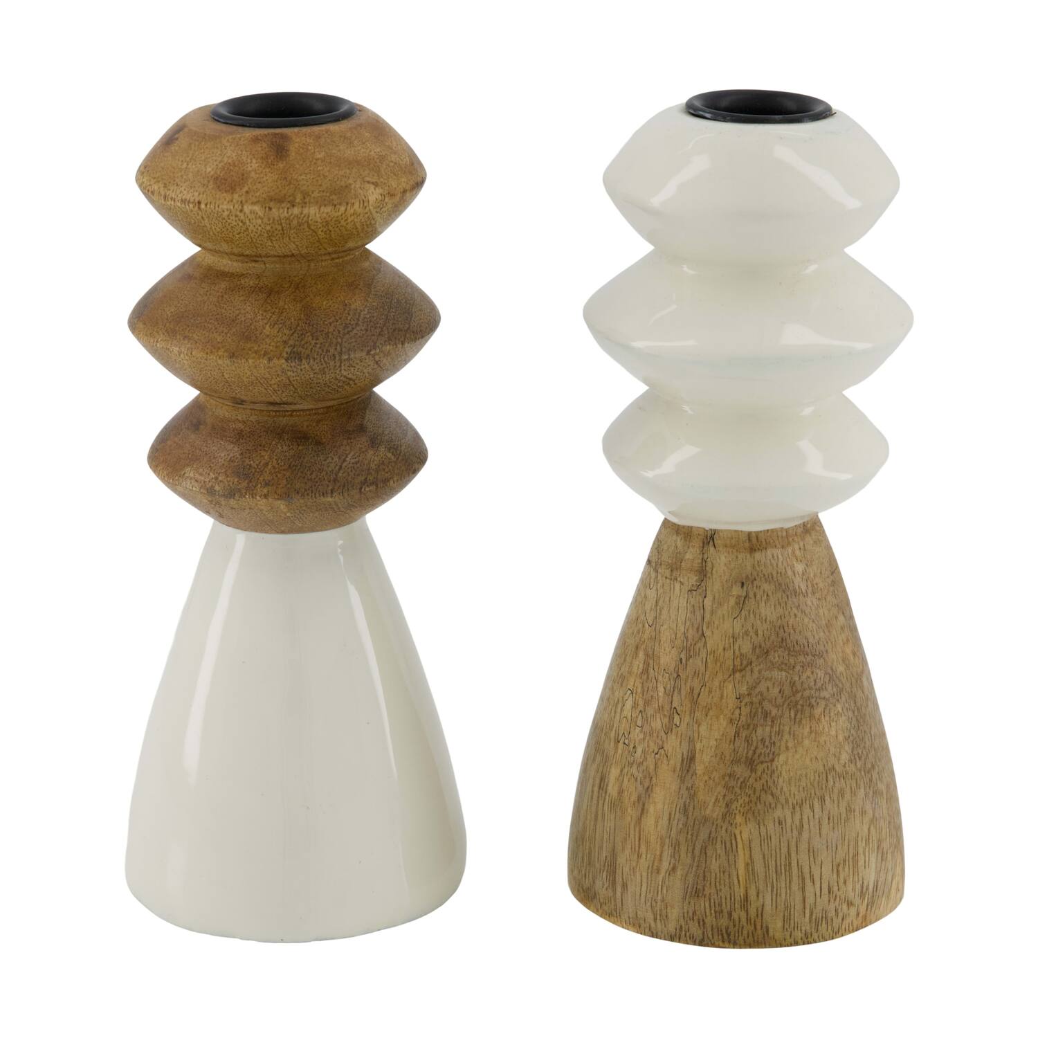 Dinner candle round mango wood 7.5x7.5x18cm C/2