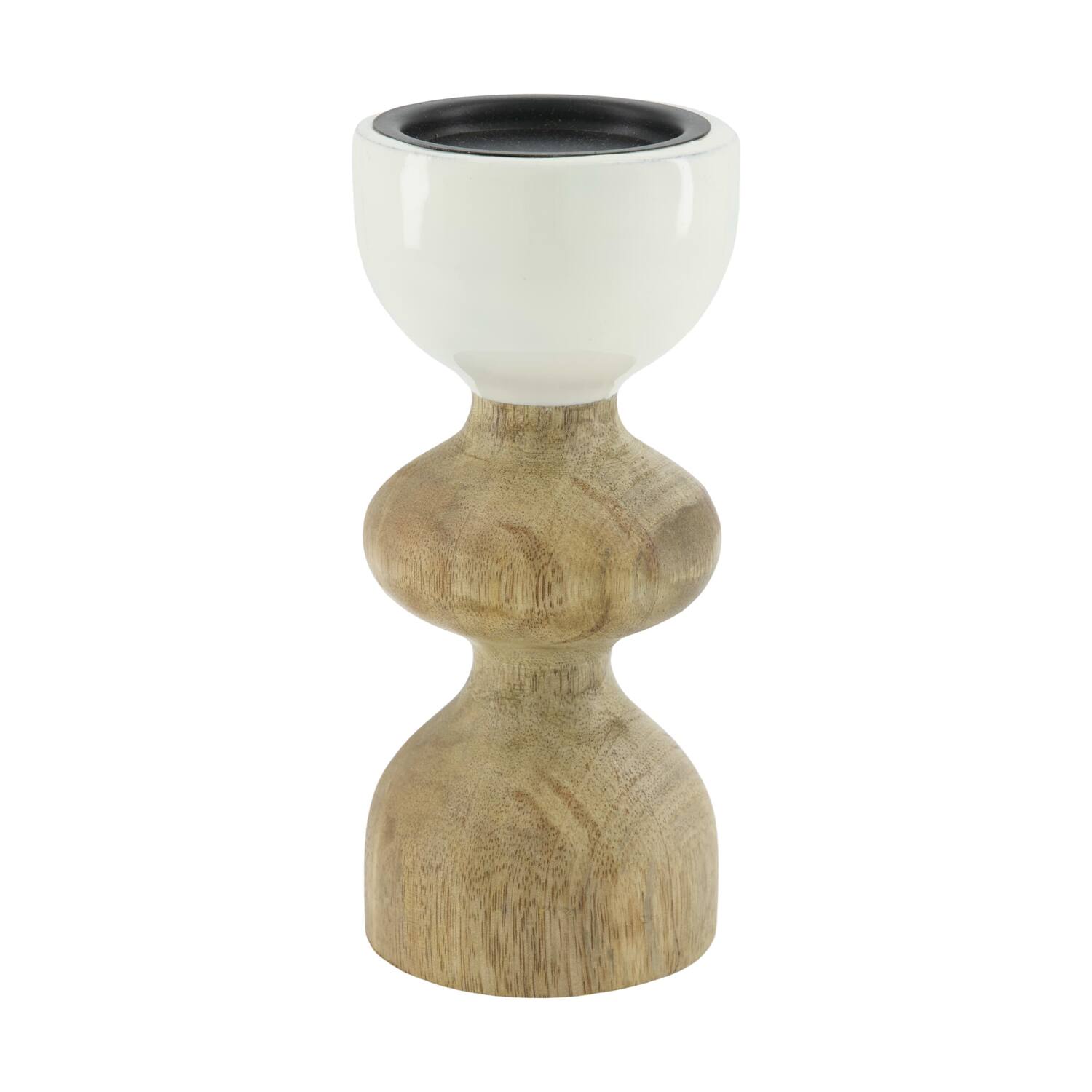 Pillar candle holder round mango wood 8.5x8.5x20cm - Natural