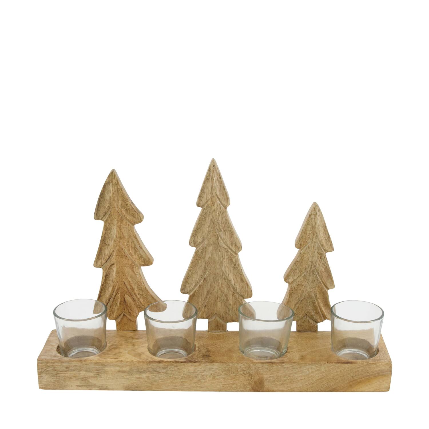 Tealight holder tree / deer mango wood 38x7x22cm