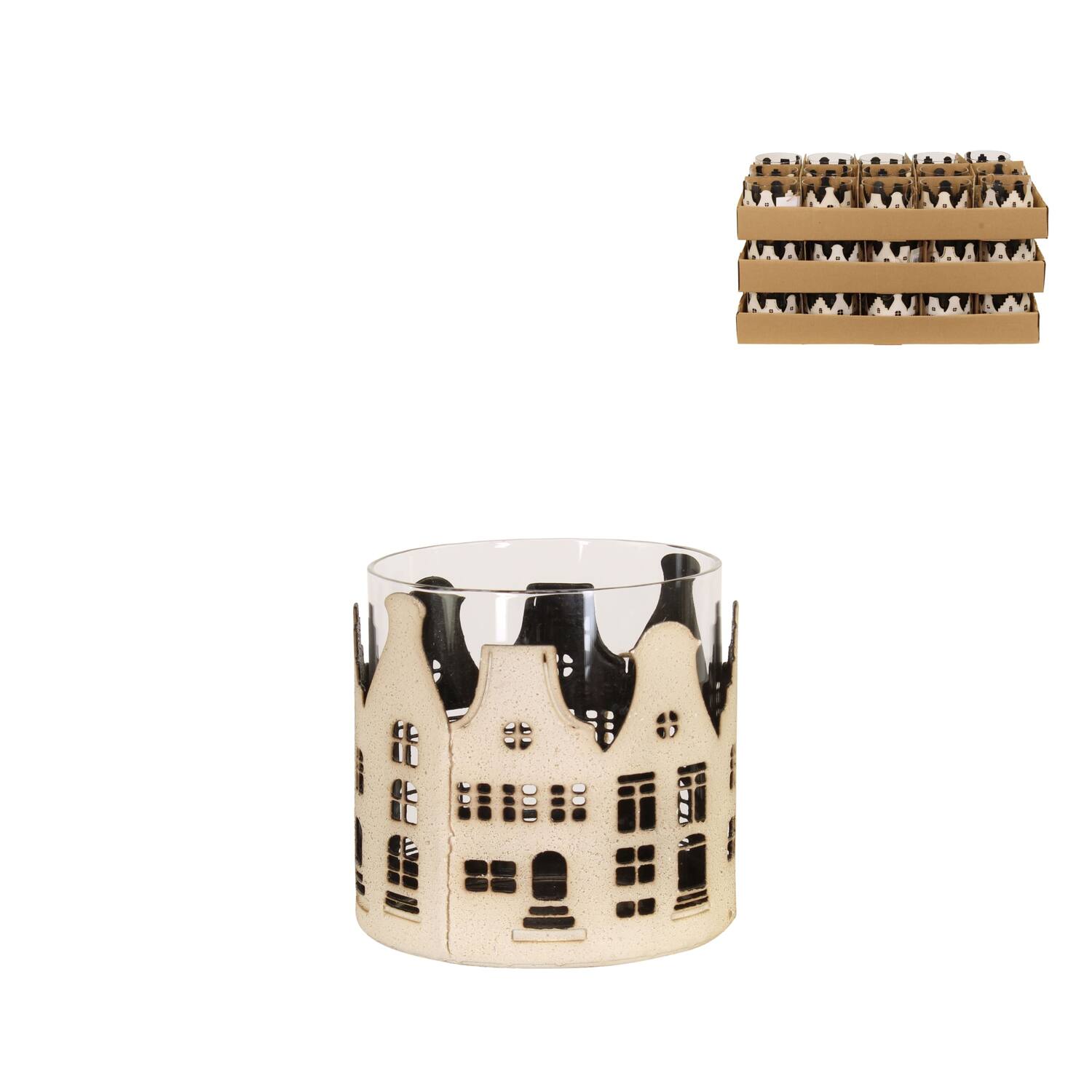 Tealight holder house metal 9.5x9.5x8.5cm - White