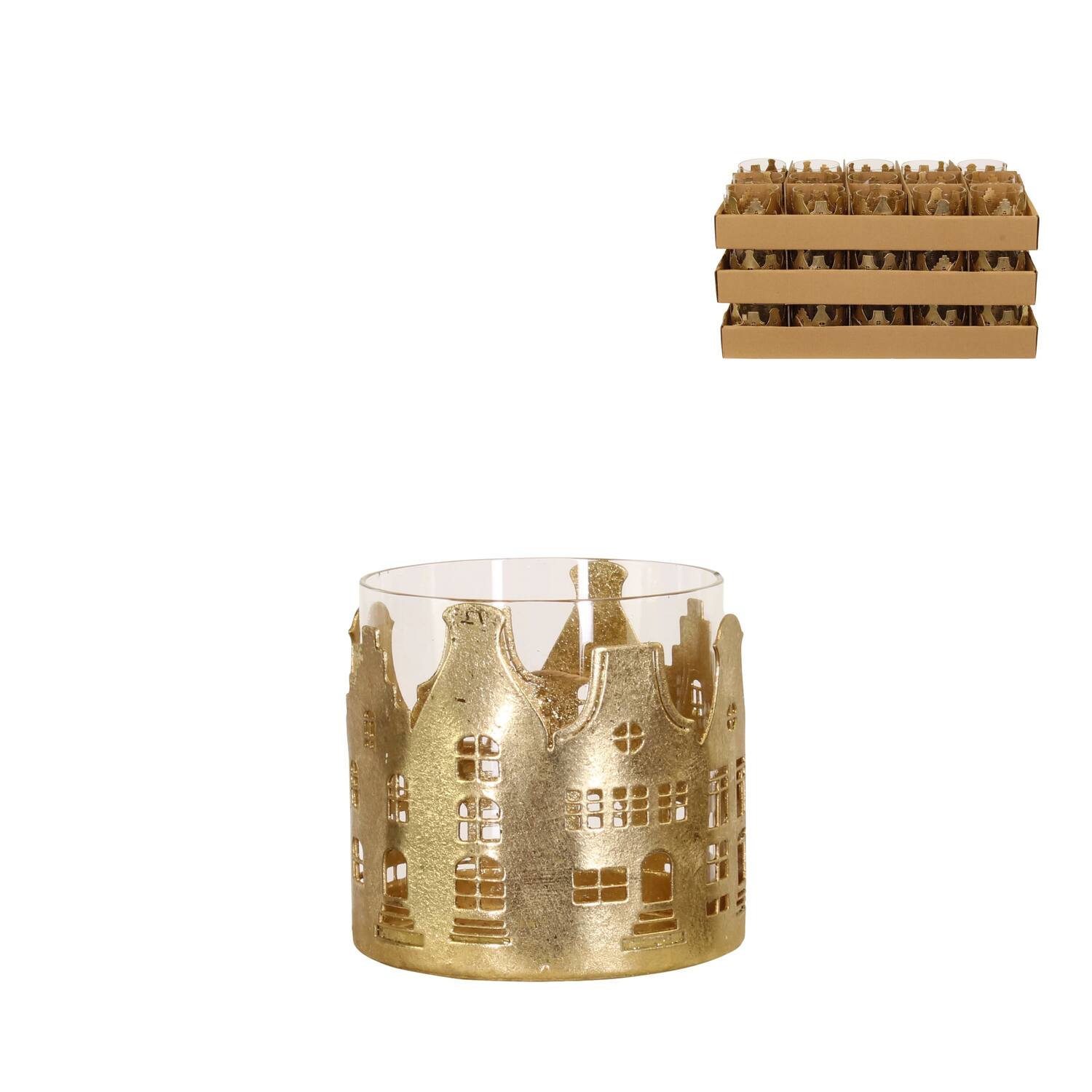 Tealight holder house metal 9.5x9.5x8.5cm - Gold