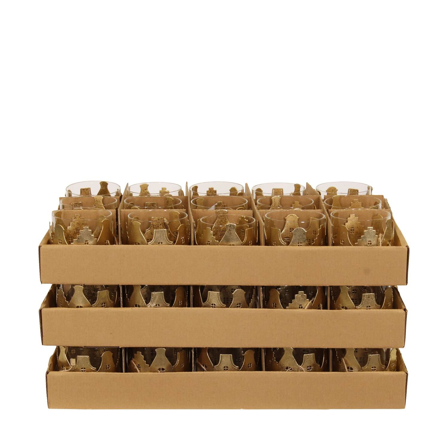 Tealight holder house metal 9.5x9.5x8.5cm - Gold