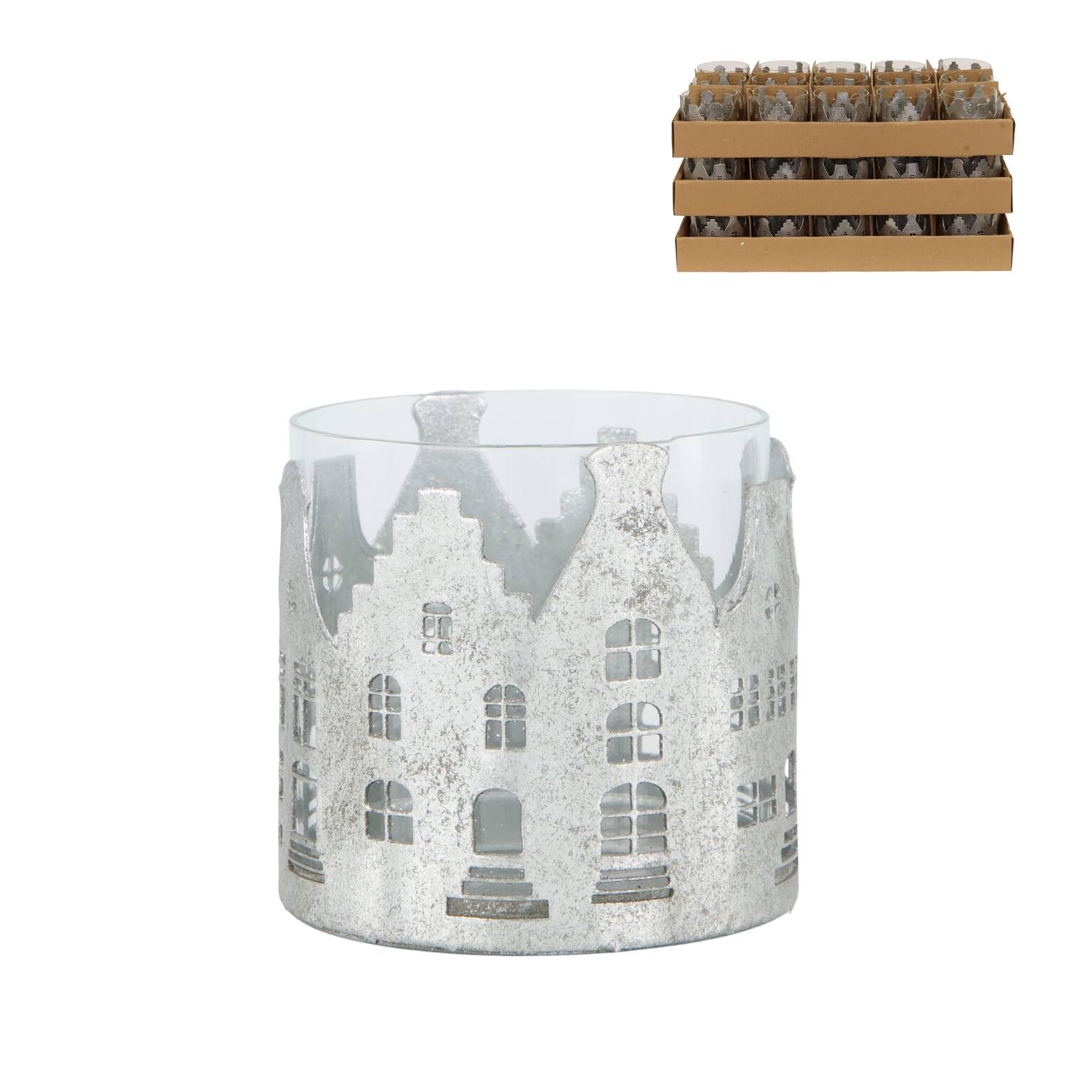 Tealight holder house metal 9.5x9.5x8.5cm