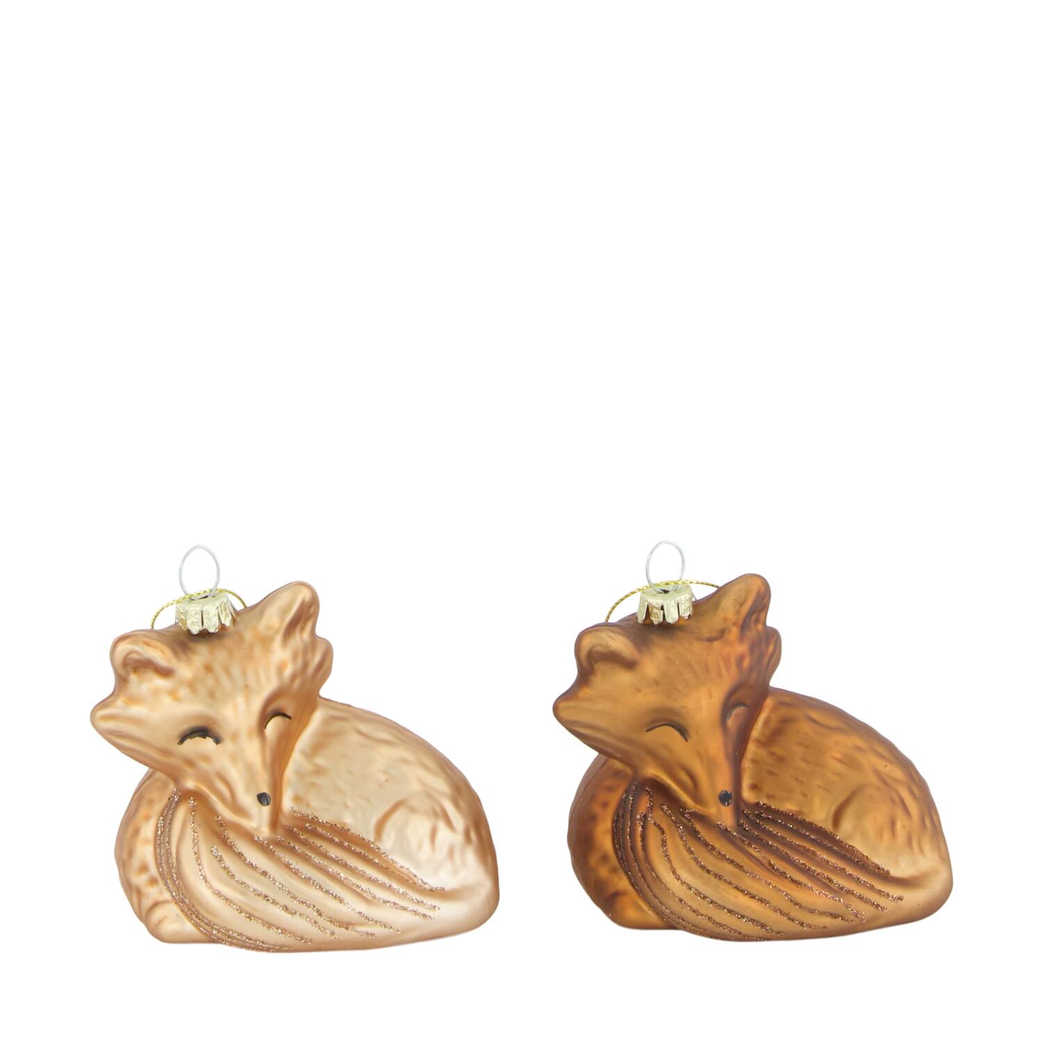 Bauble fox glass with hanger 8x6x7cm C2 - Brown