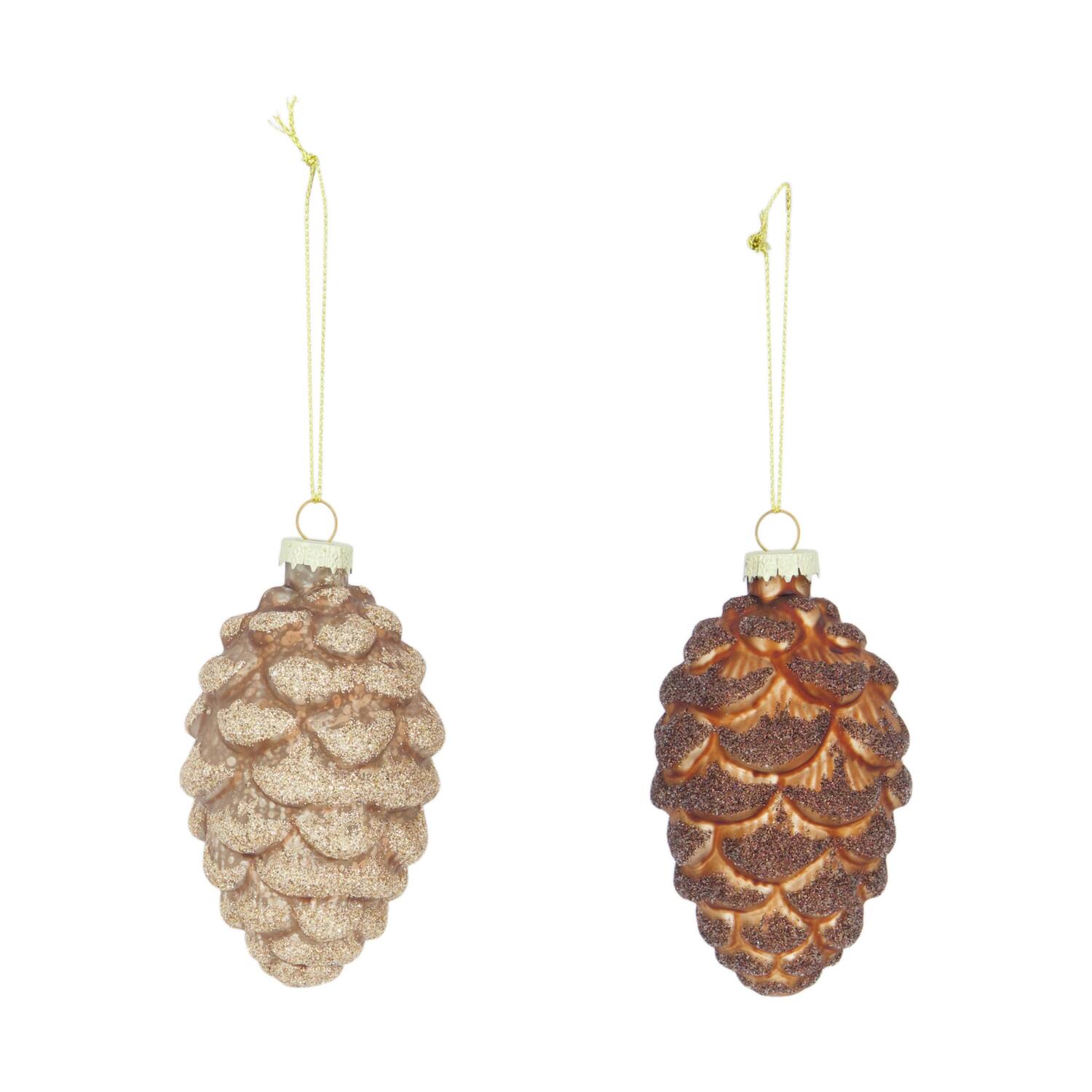 Bauble pinecone glass with hanger 6x6x10cm C2 - Brown