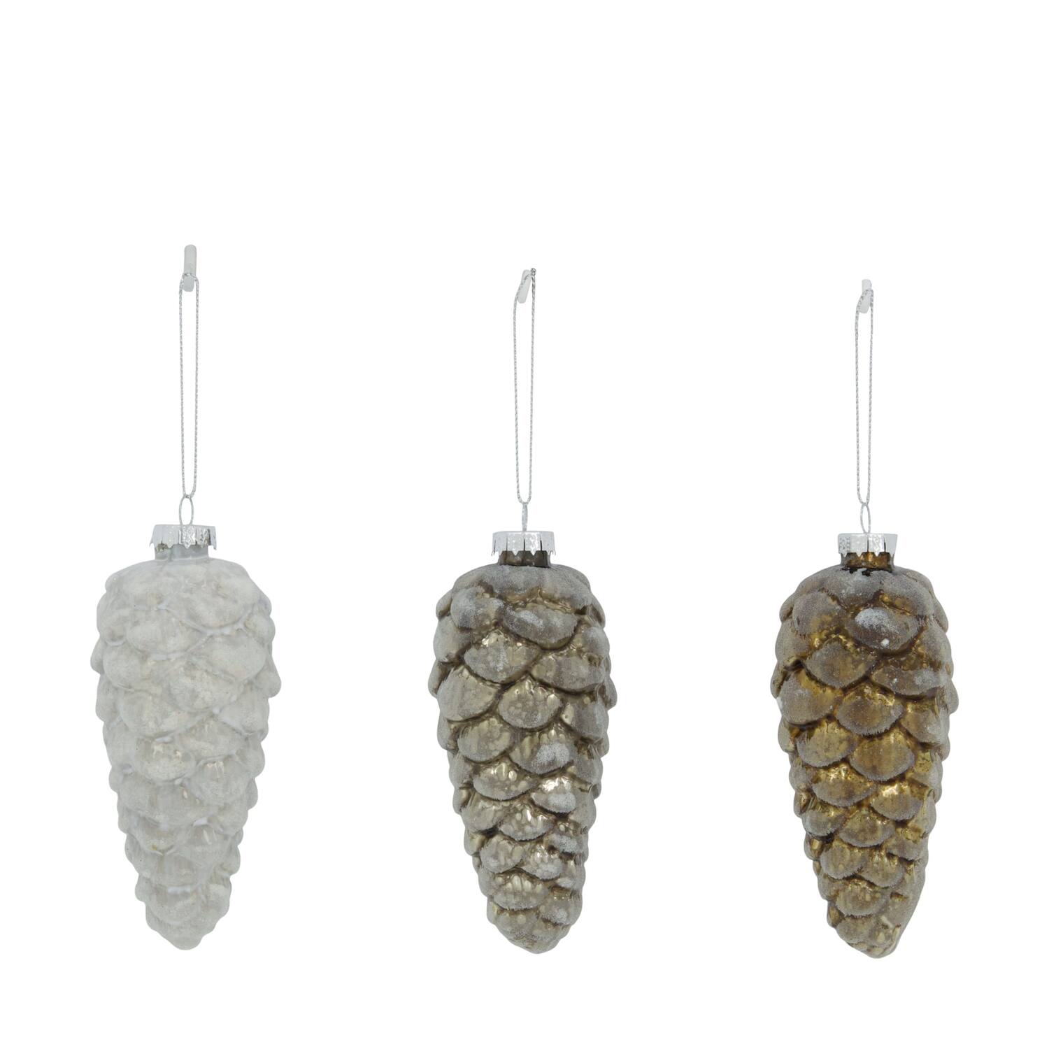 Bauble pinecone glass with hanger 5x14cm 3 colours