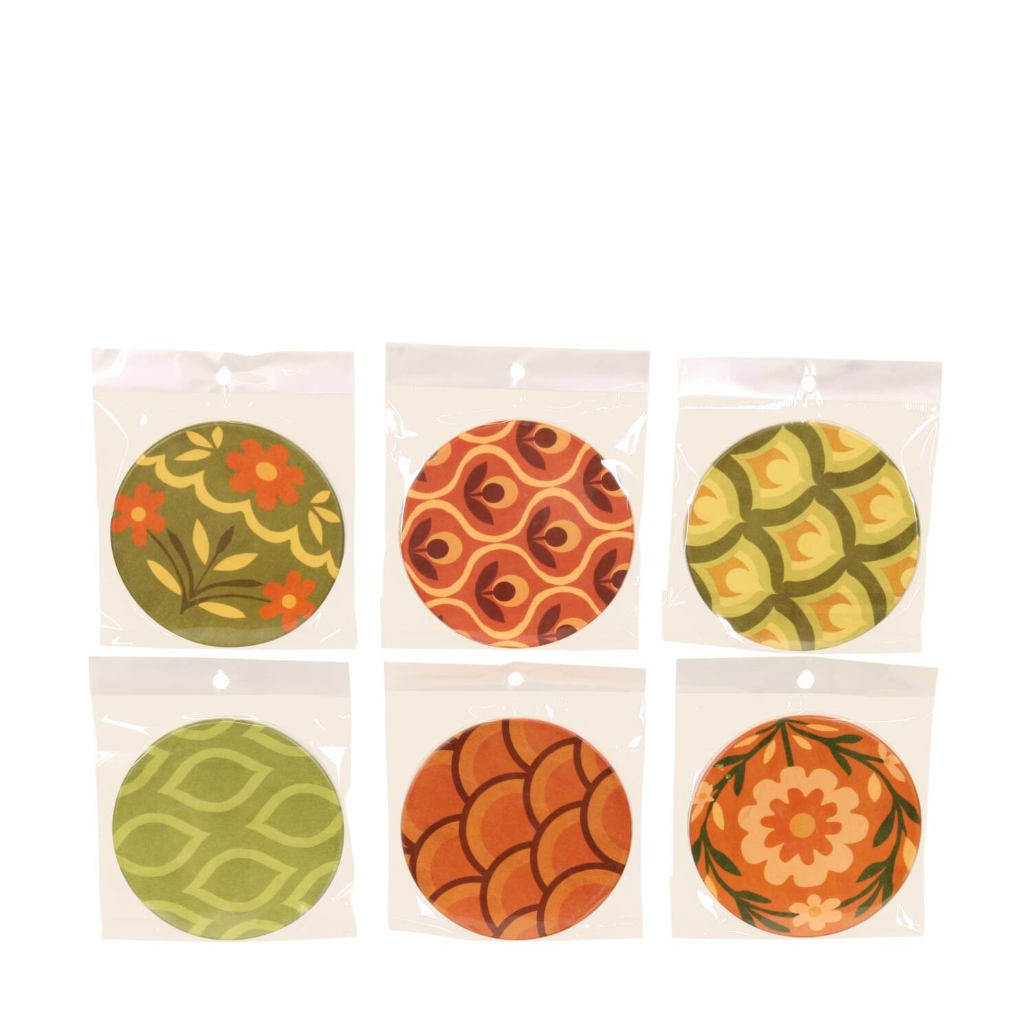 Decorative tile round in plastic bag ceramic with magnet 10.8x10.8x0.7cm A6 - Multi