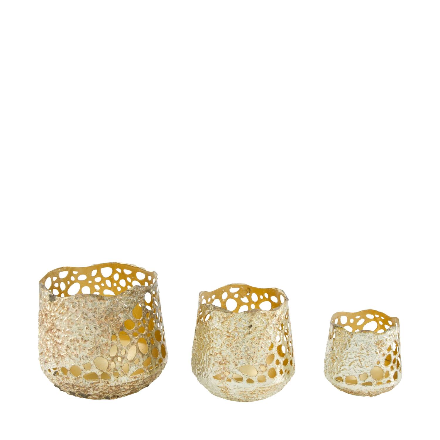 Tealight holder round metal 12x12x12.5cm S3 - Gold