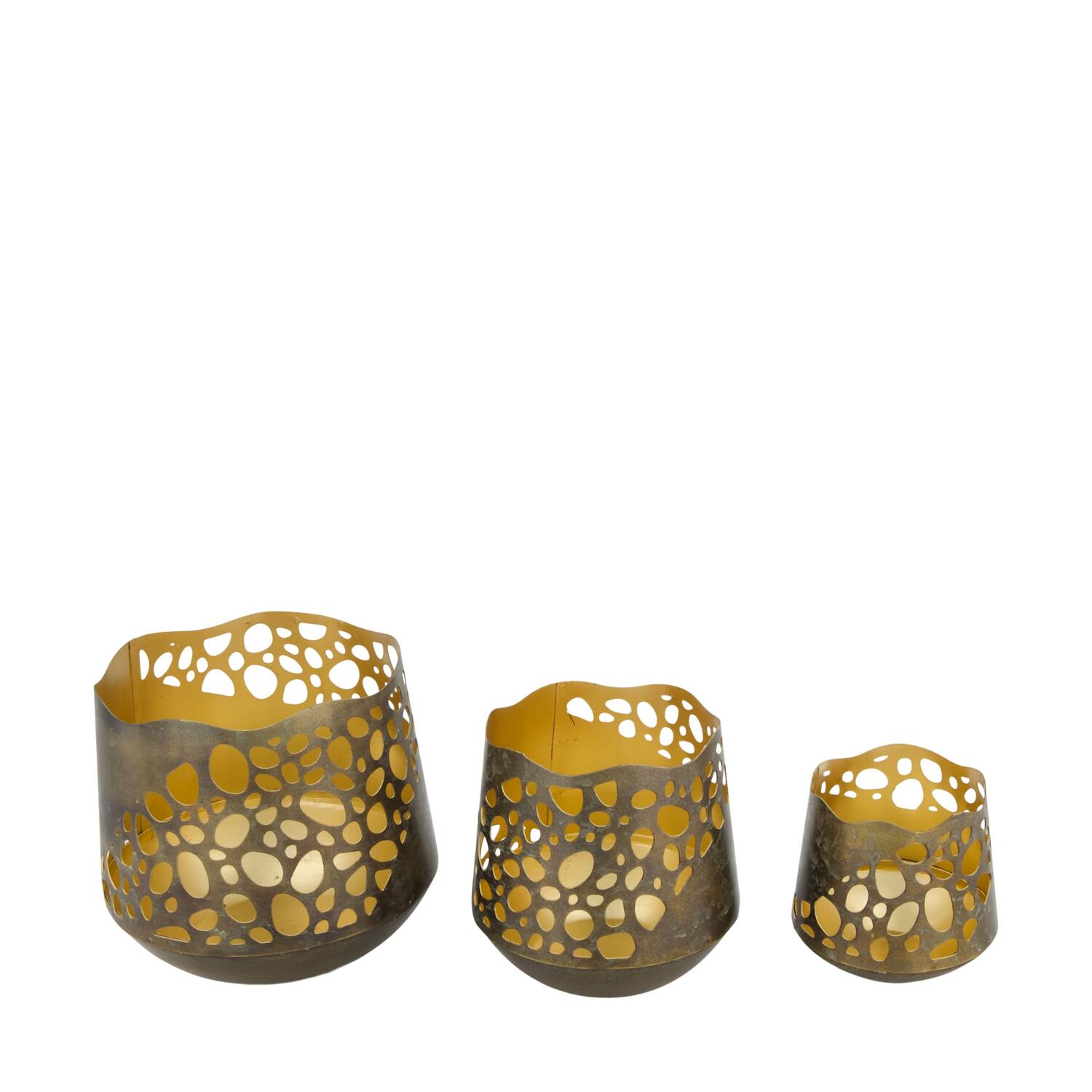 Tealight holder round metal 12x12x12.5cm S3 - Gold