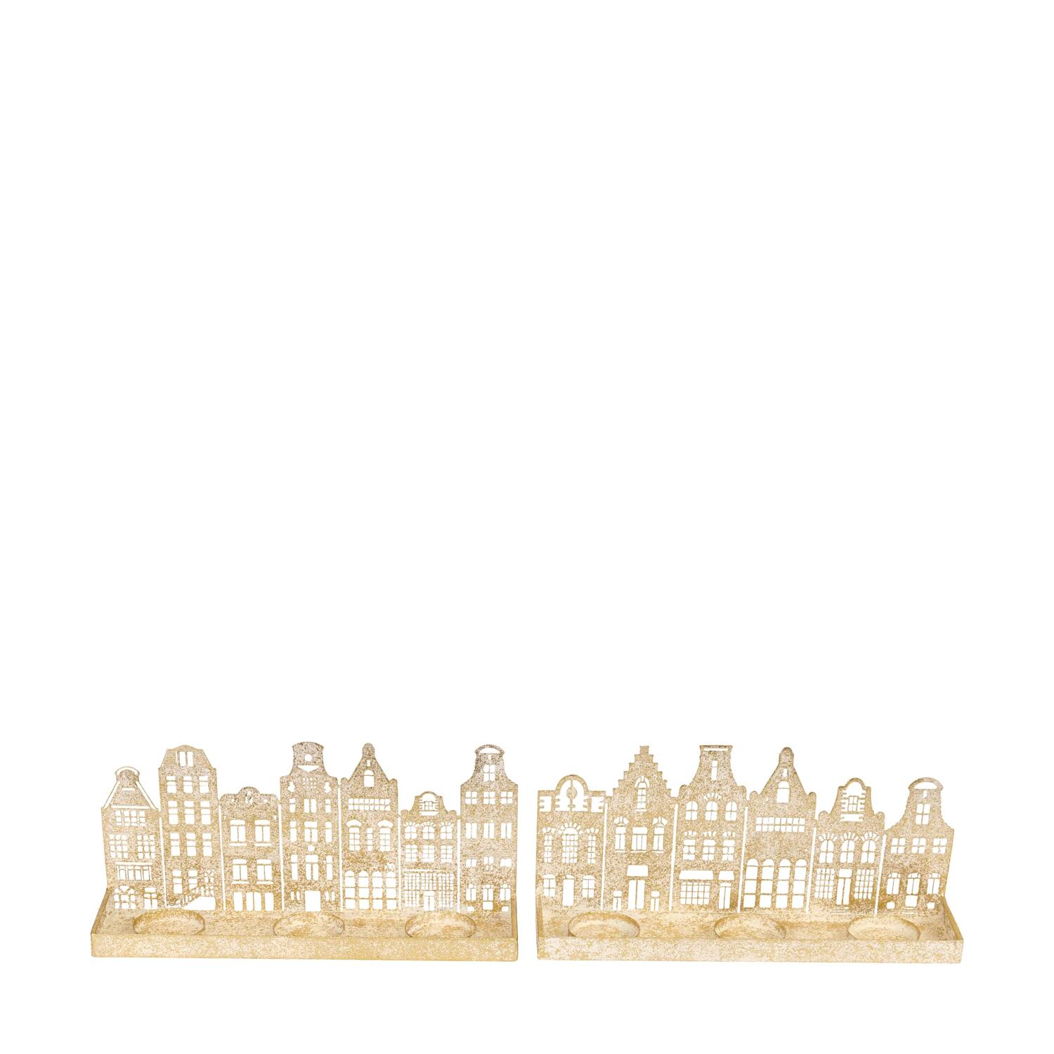 Tealight holder rectangular house metal 32x7.5x15cm A/2