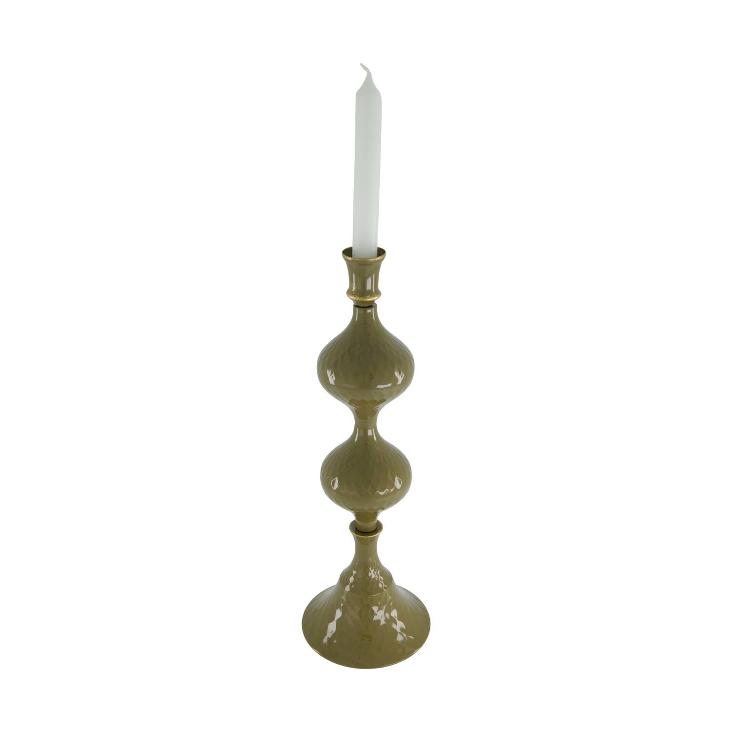 Dinnercandle holder metal 12.5x12.5x36.5cm - Green