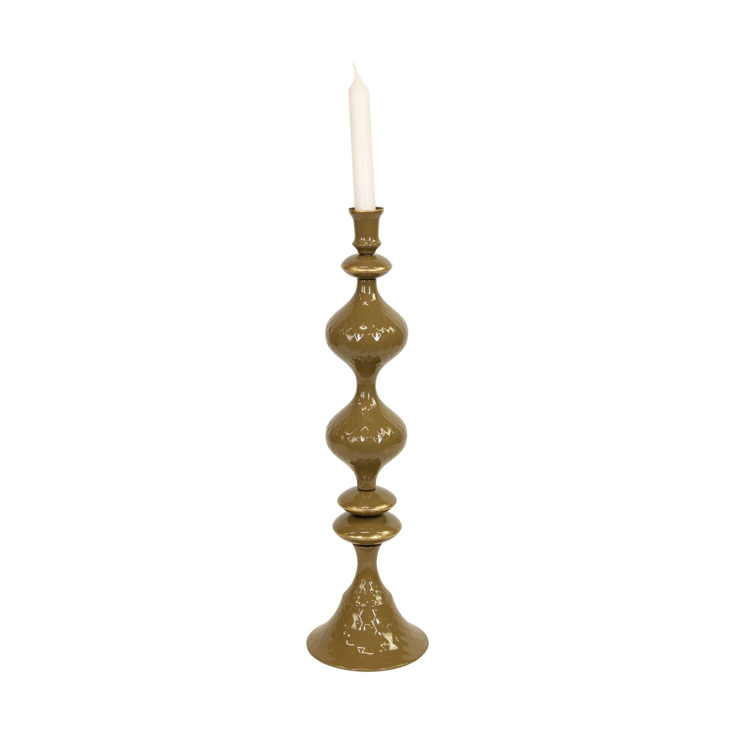 Dinnercandle holder metal 12.5x12.5x44.5cm - Green
