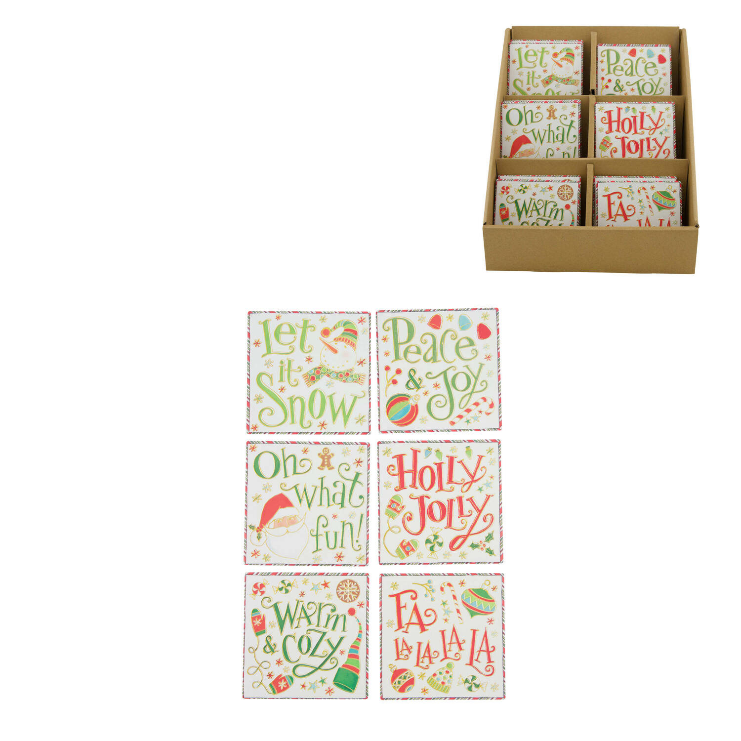 Decoratieve tegel kerst keramiek vierkant met magneet 11x11x1cm gemengd 6 varianten