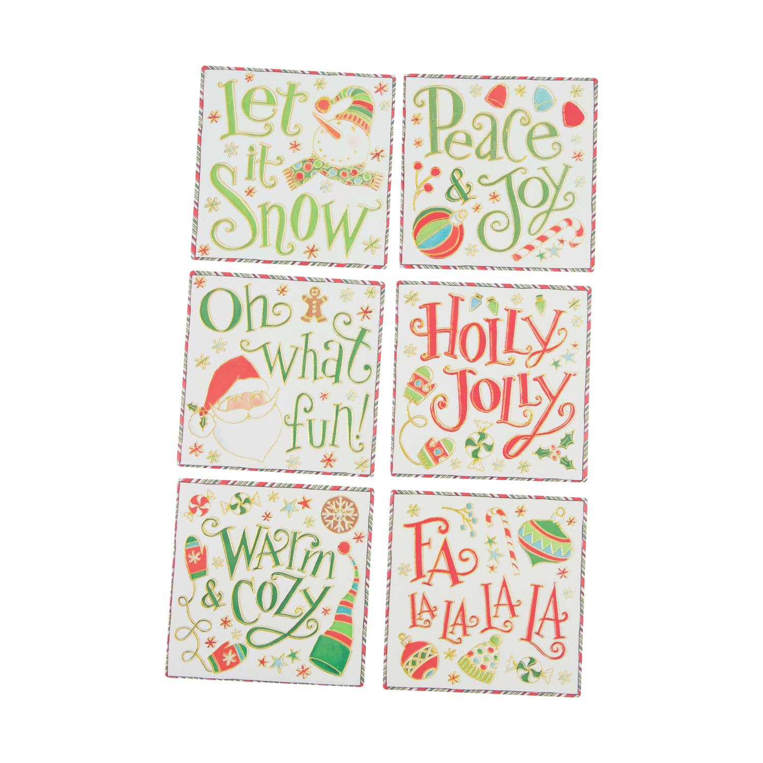 Decoratieve tegel kerst keramiek vierkant met magneet 11x11x1cm gemengd 6 varianten