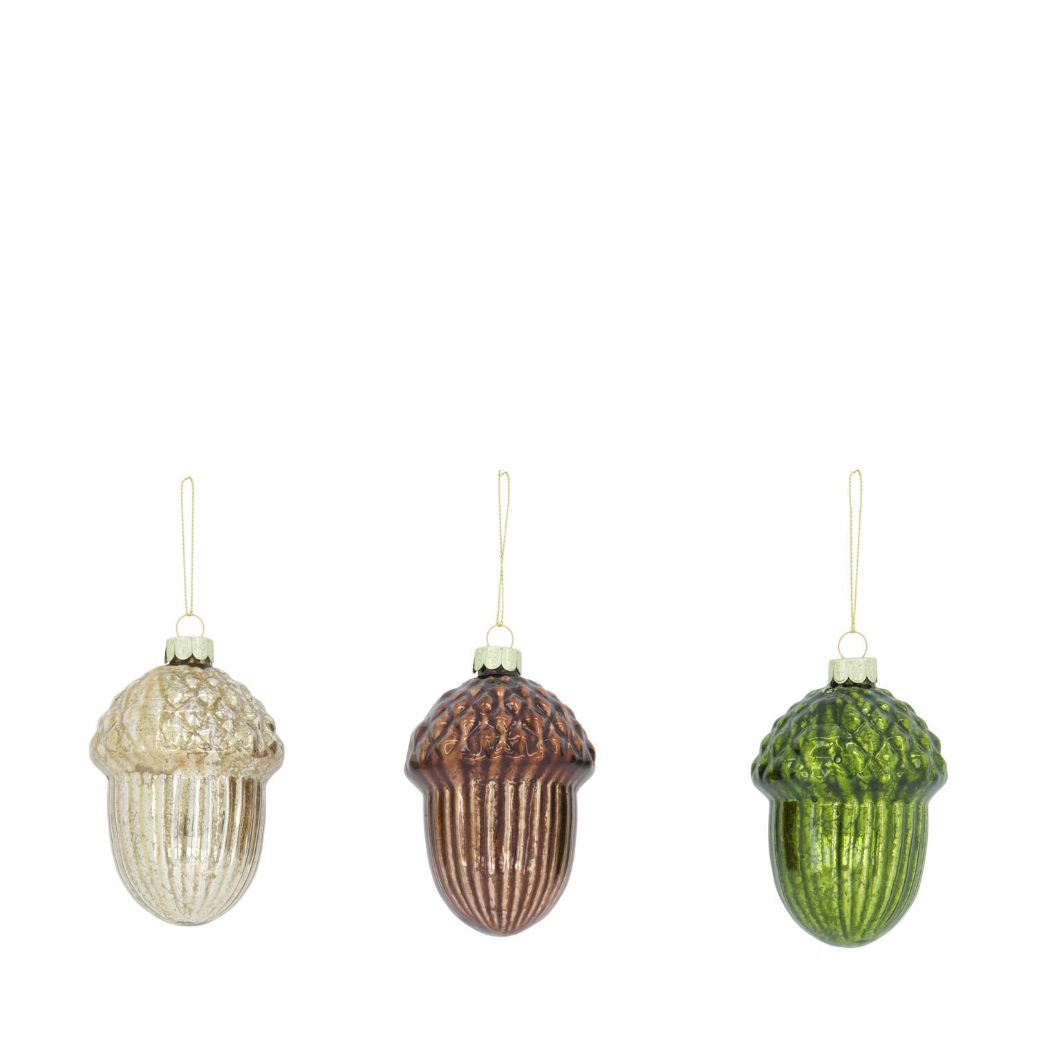Bauble acorn glass with hanger 8x8x10cm C3 - Green