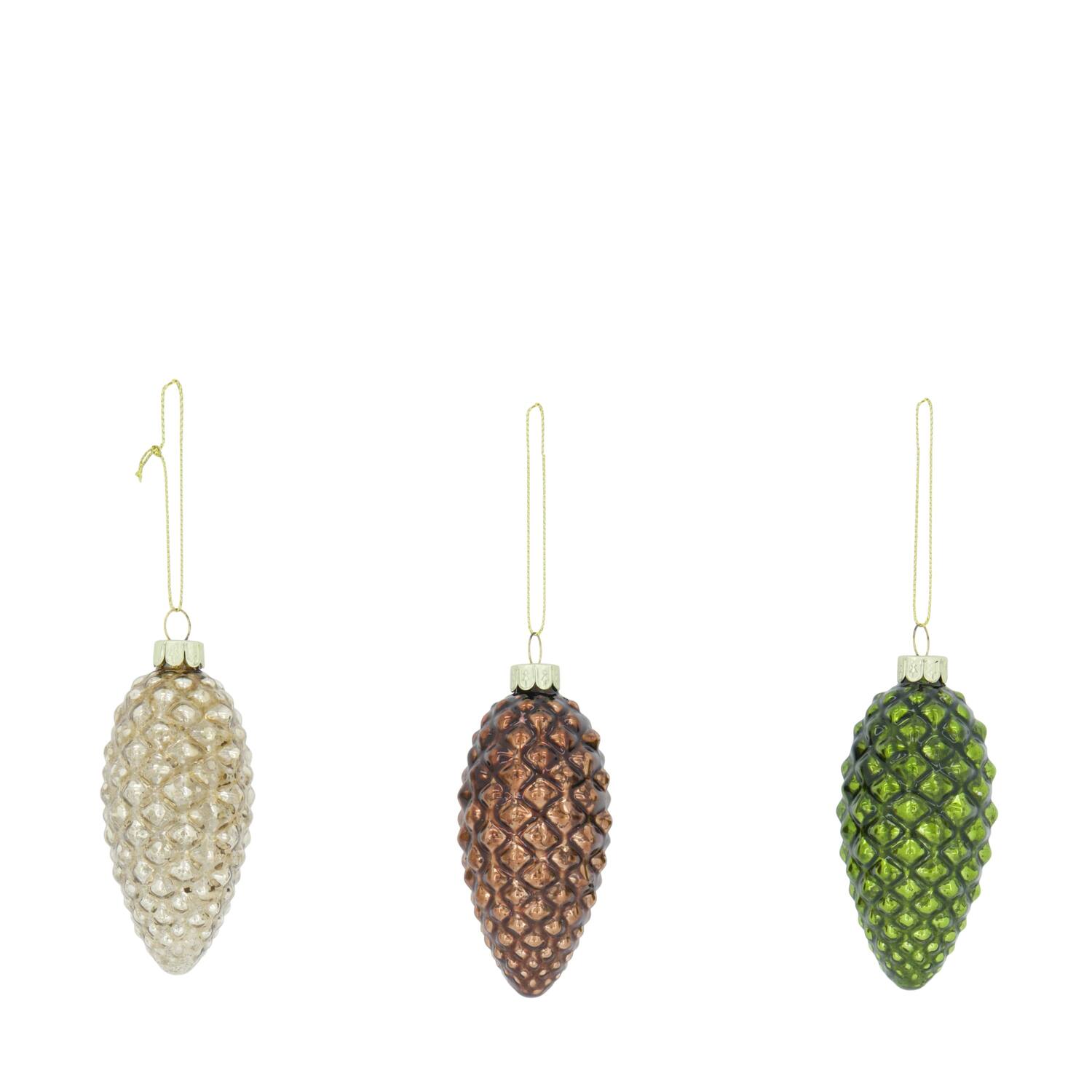  Bauble pinecone glass with hanger 5x5x10cm C3 - Green