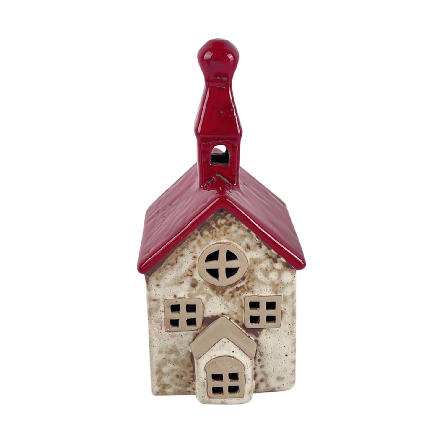 House with led ceramic 8x7x17cm Red White