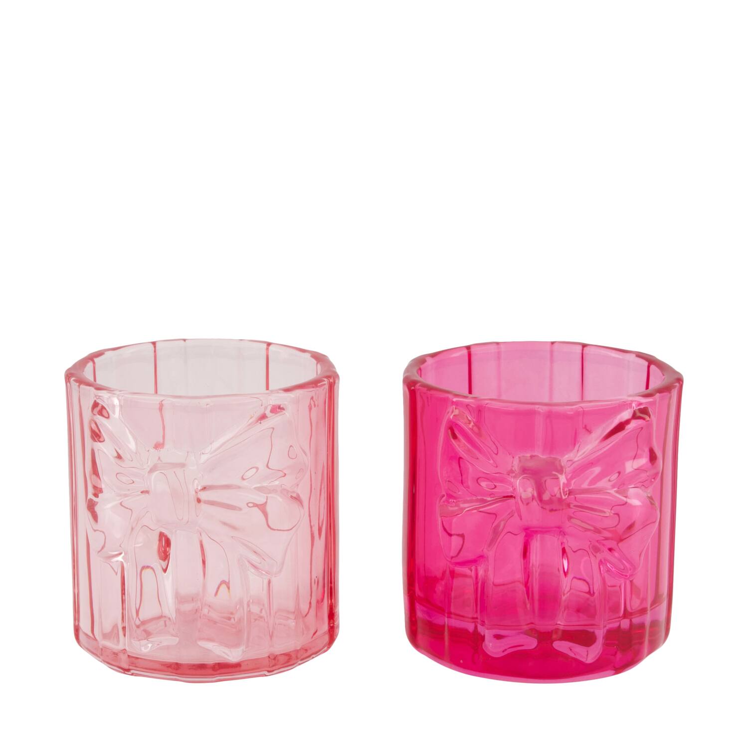 Tealight holder ribbon glass 8.5x8.5x8cm C2 - Pink