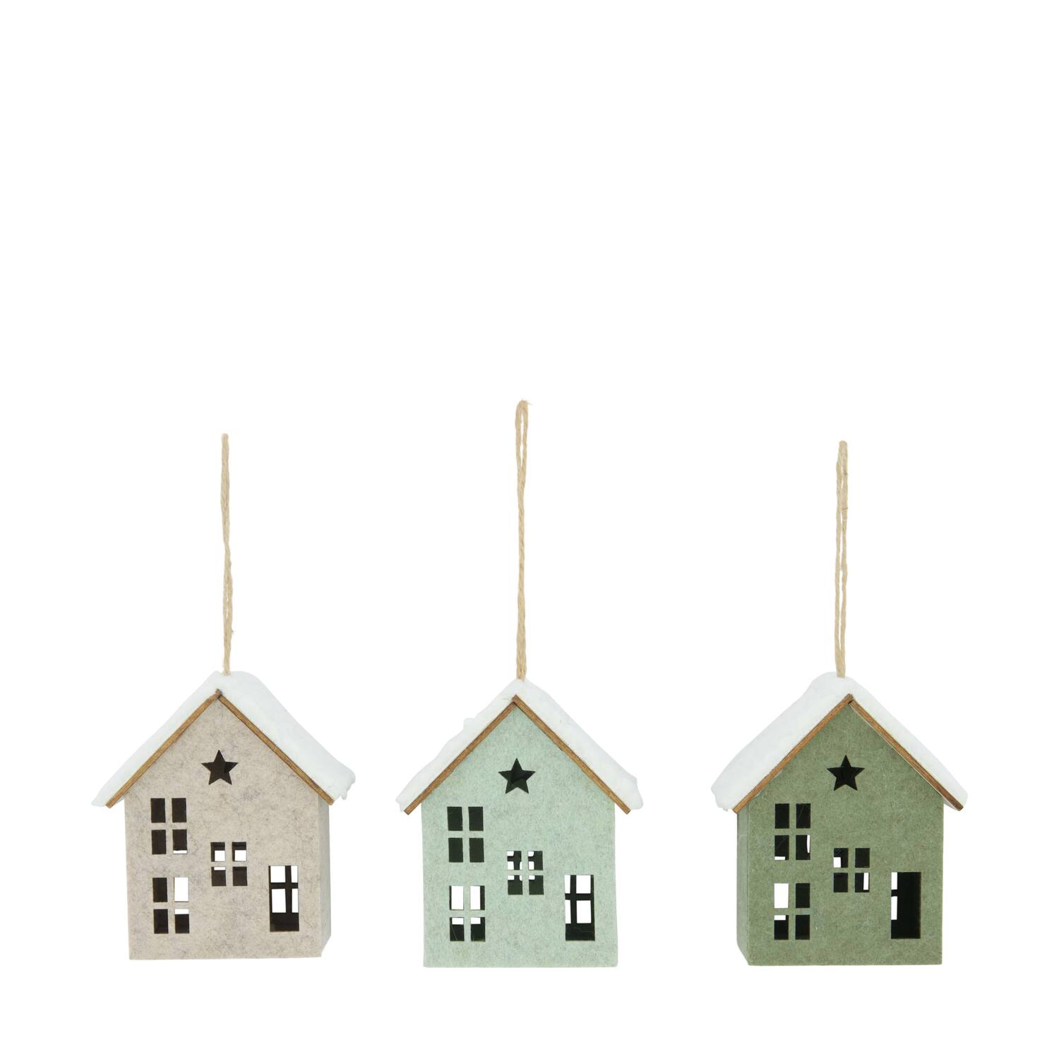 Hanger house felt with lights 8.5x6.5x10cm C3 - Green