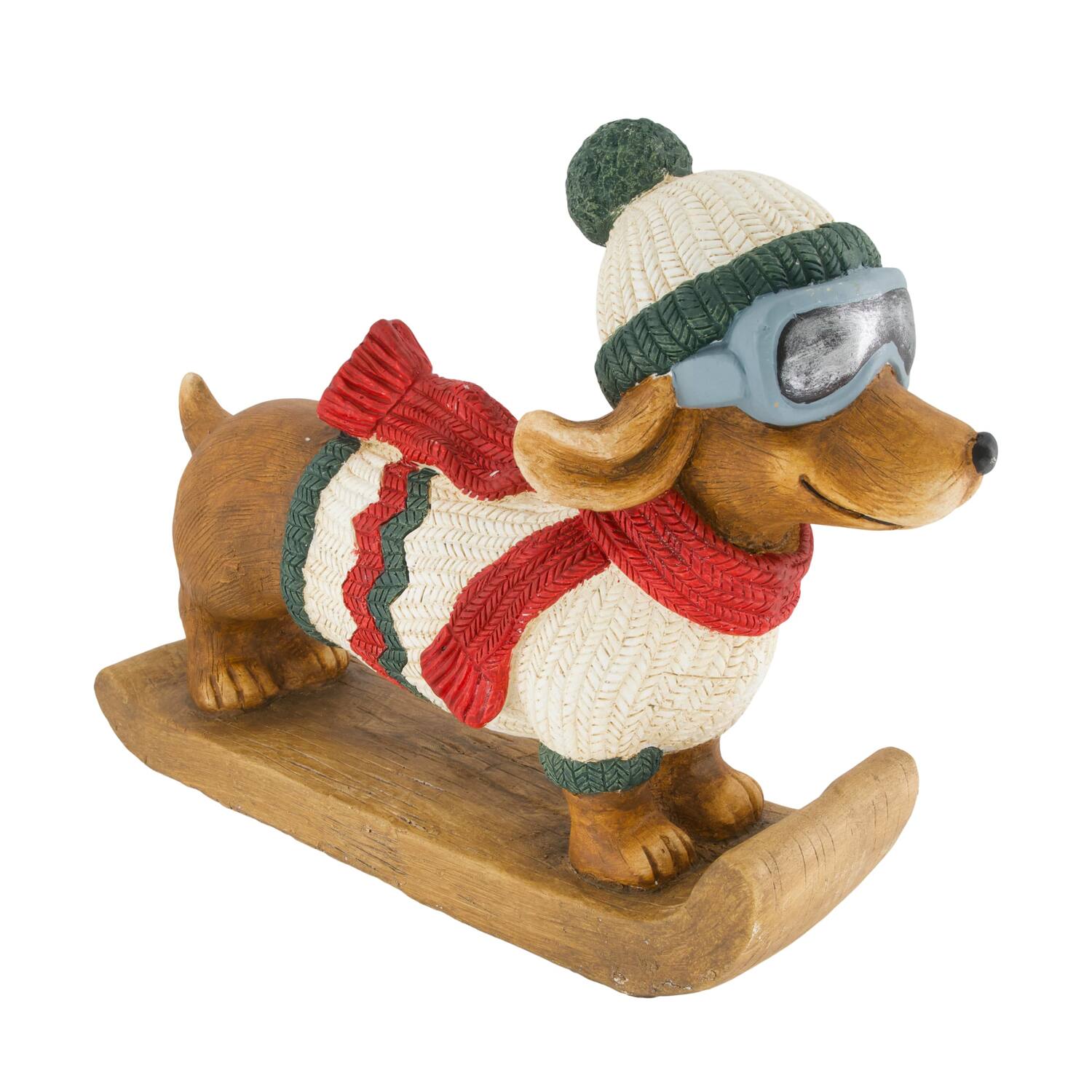 Figurine dog on snowboard magnesium 50.5x16.5x37cm - Multi