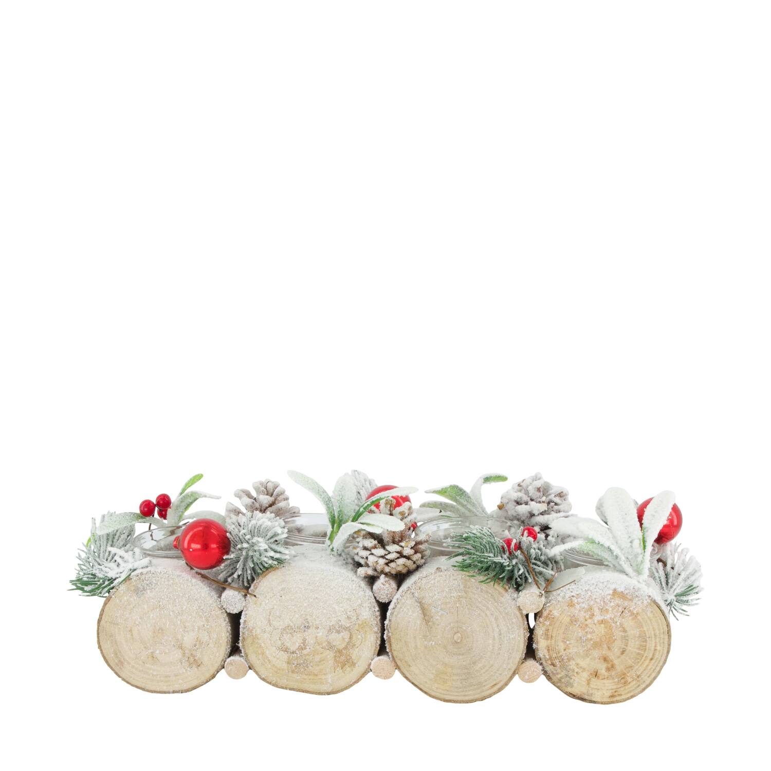 Tealight holder mulberry wood with glass 33x12x11cm - White