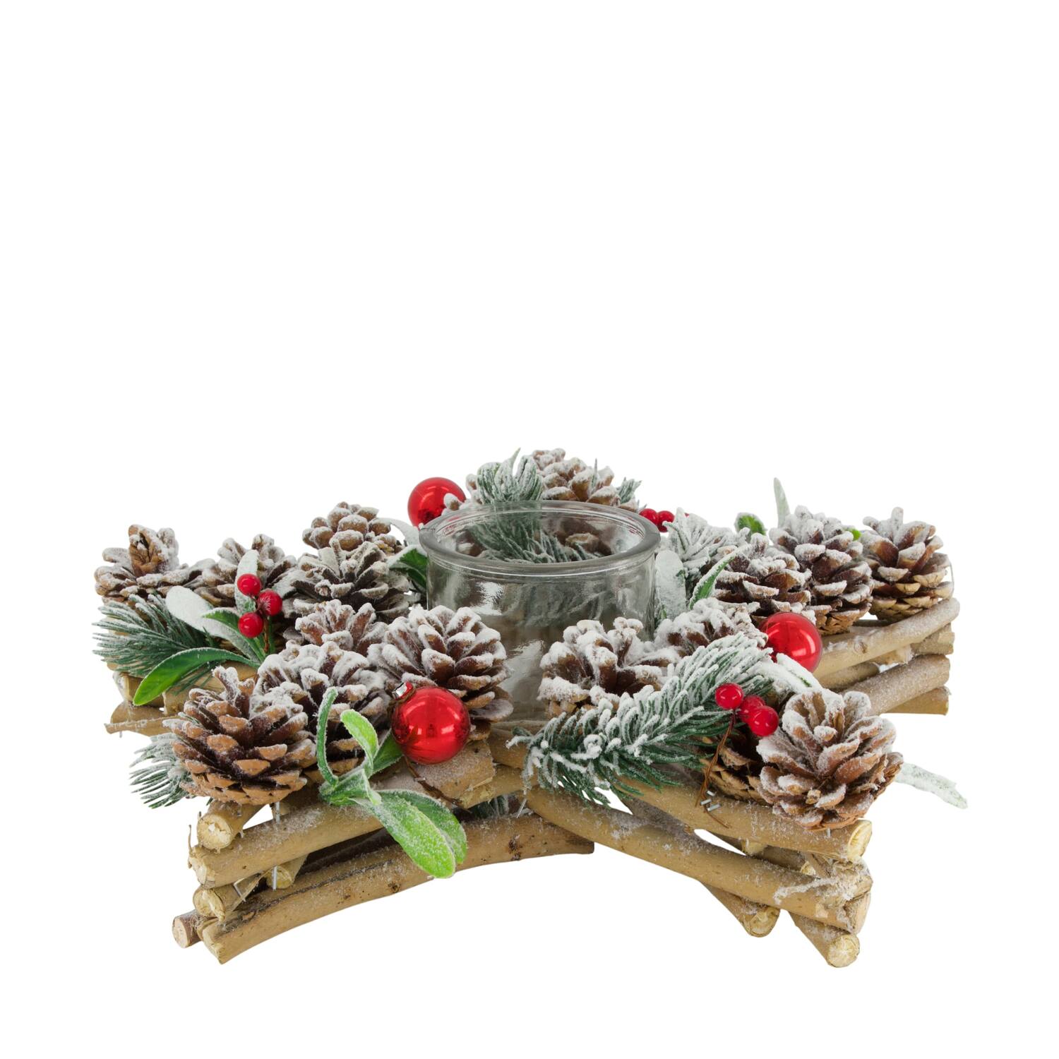 Tealight holder star mulberry wood with glass 38x38x12cm - White