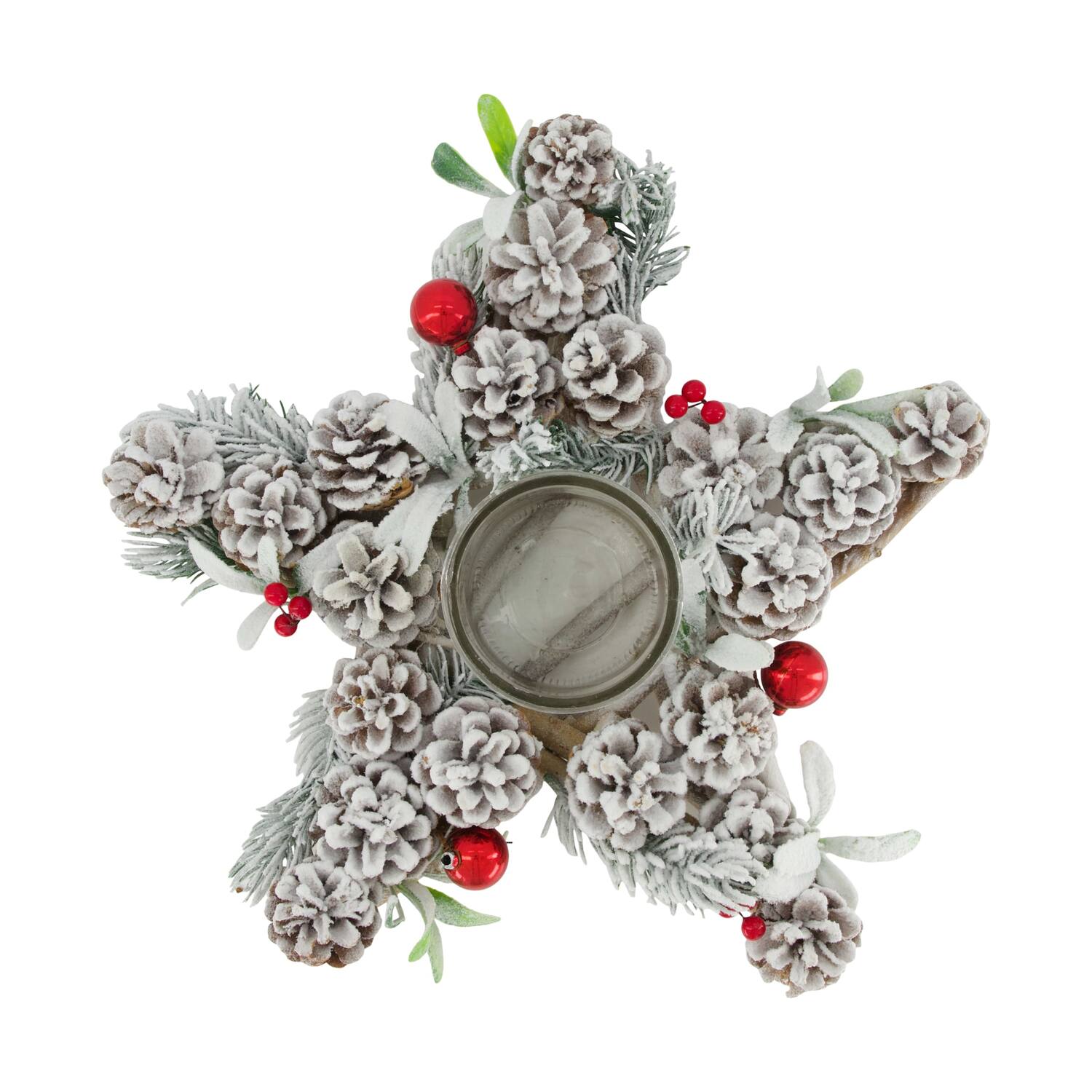 Tealight holder star mulberry wood with glass 38x38x12cm - White