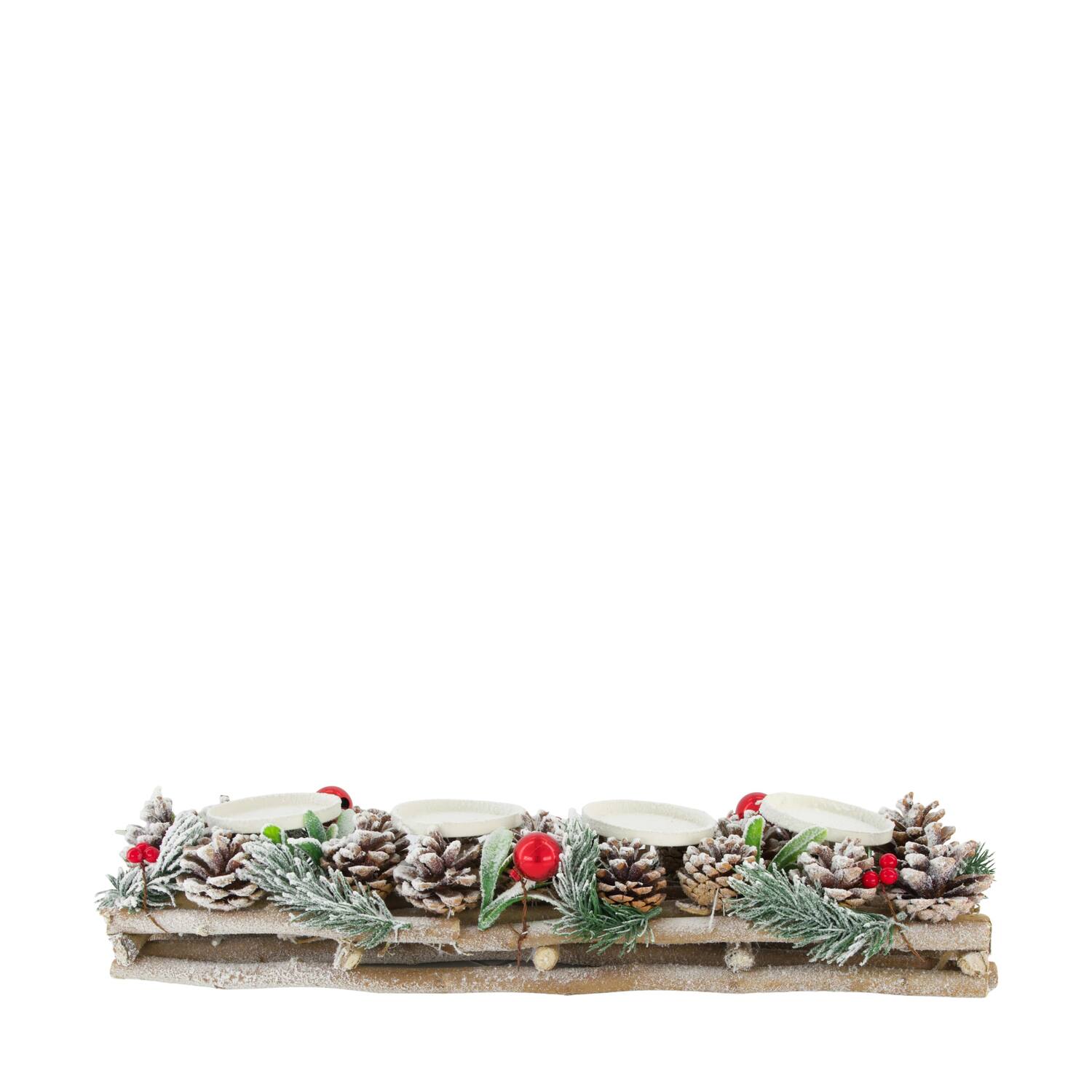 Pillar candle holder mulberry wood 55x13x12cm White Red