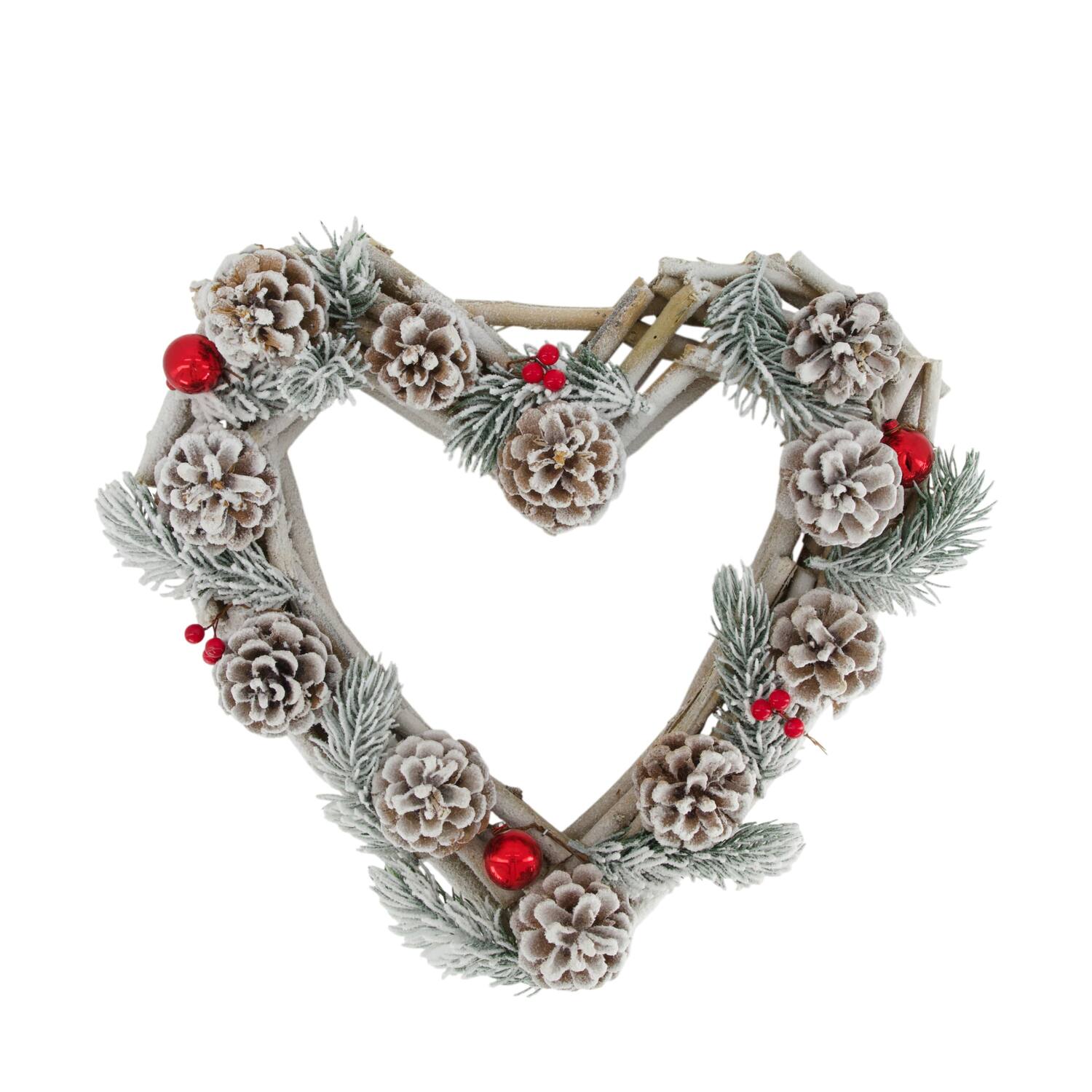 Wreath heart mulberry wood with lights 38x38x12cm