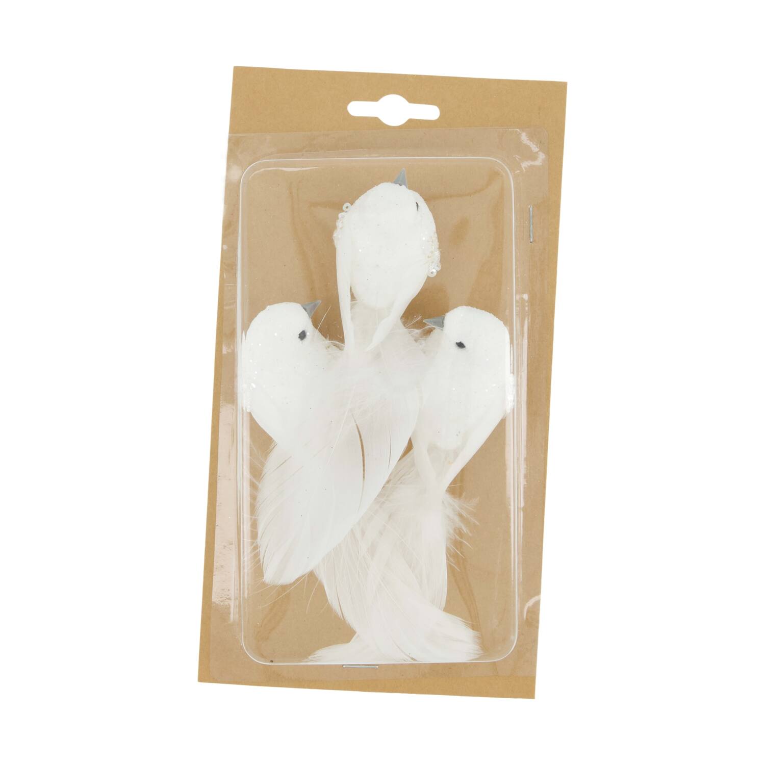 Bird fabric on clip 14x4x3cm 3pc - White