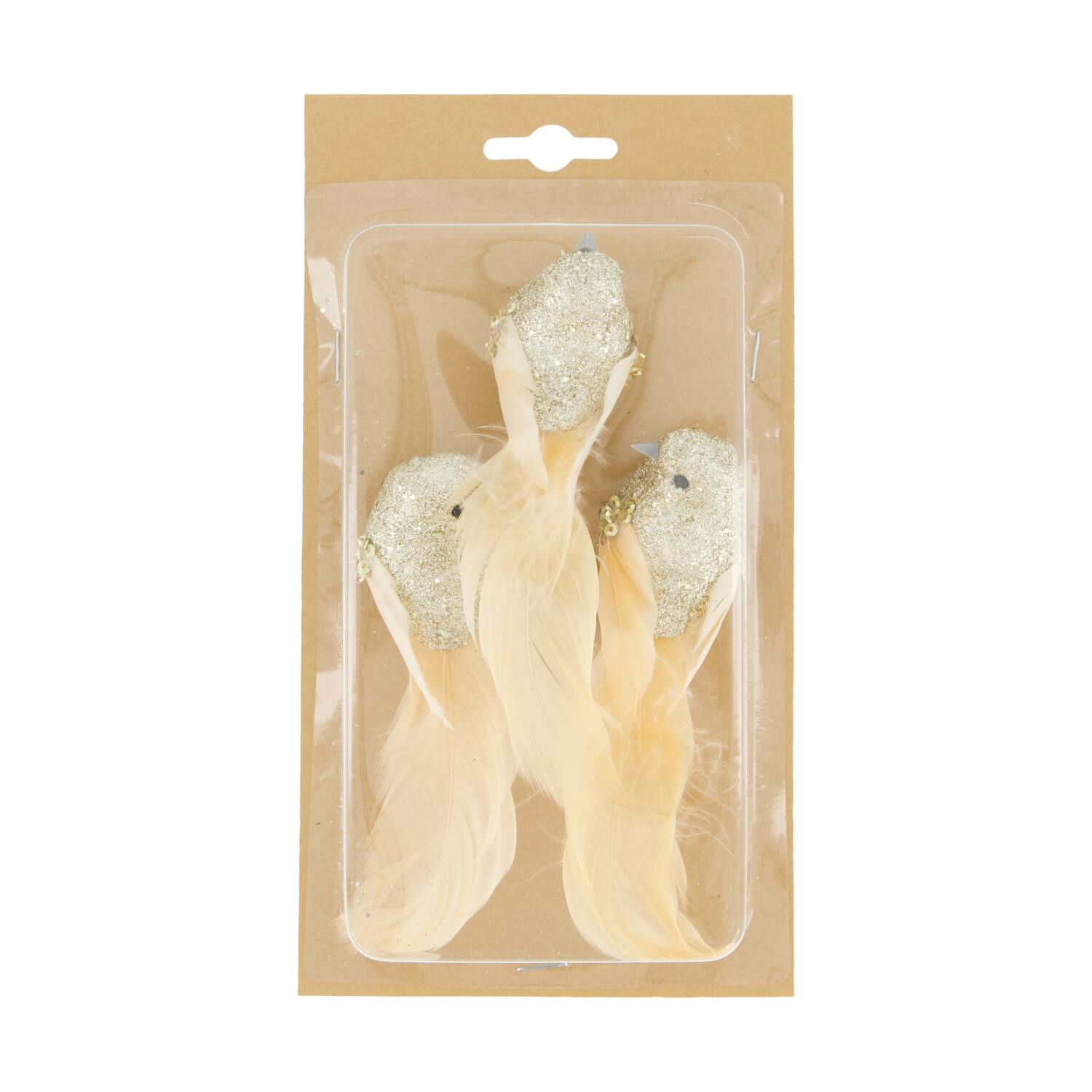  Bird fabric on clip 14x4x3cm 3pc - Gold