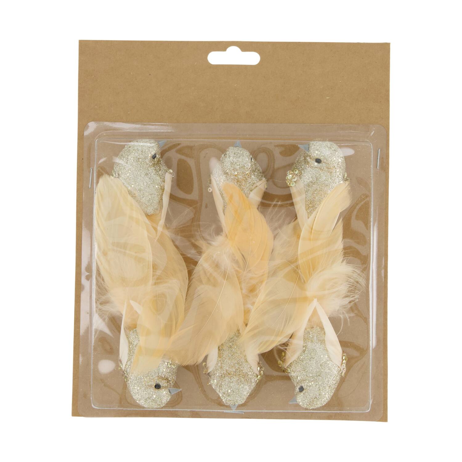 Vogel stof op clip 14x4x3cm goud 6st