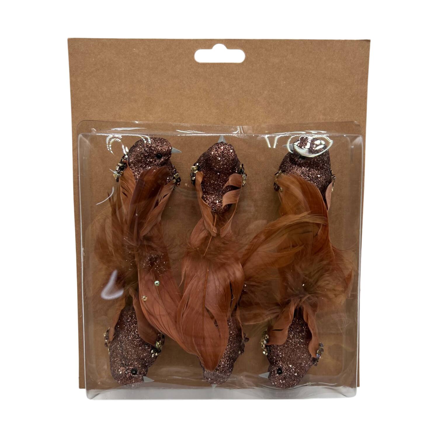 Bird fabric on clip 14x4x3cm 6pc - Brown