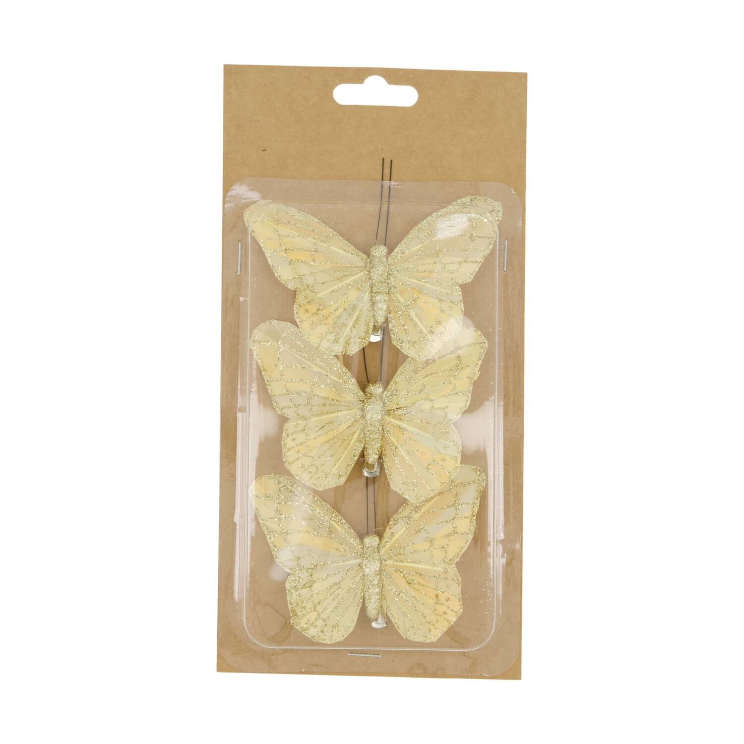 Butterfly fabric on clip 10x7x2cm 3pc - Gold